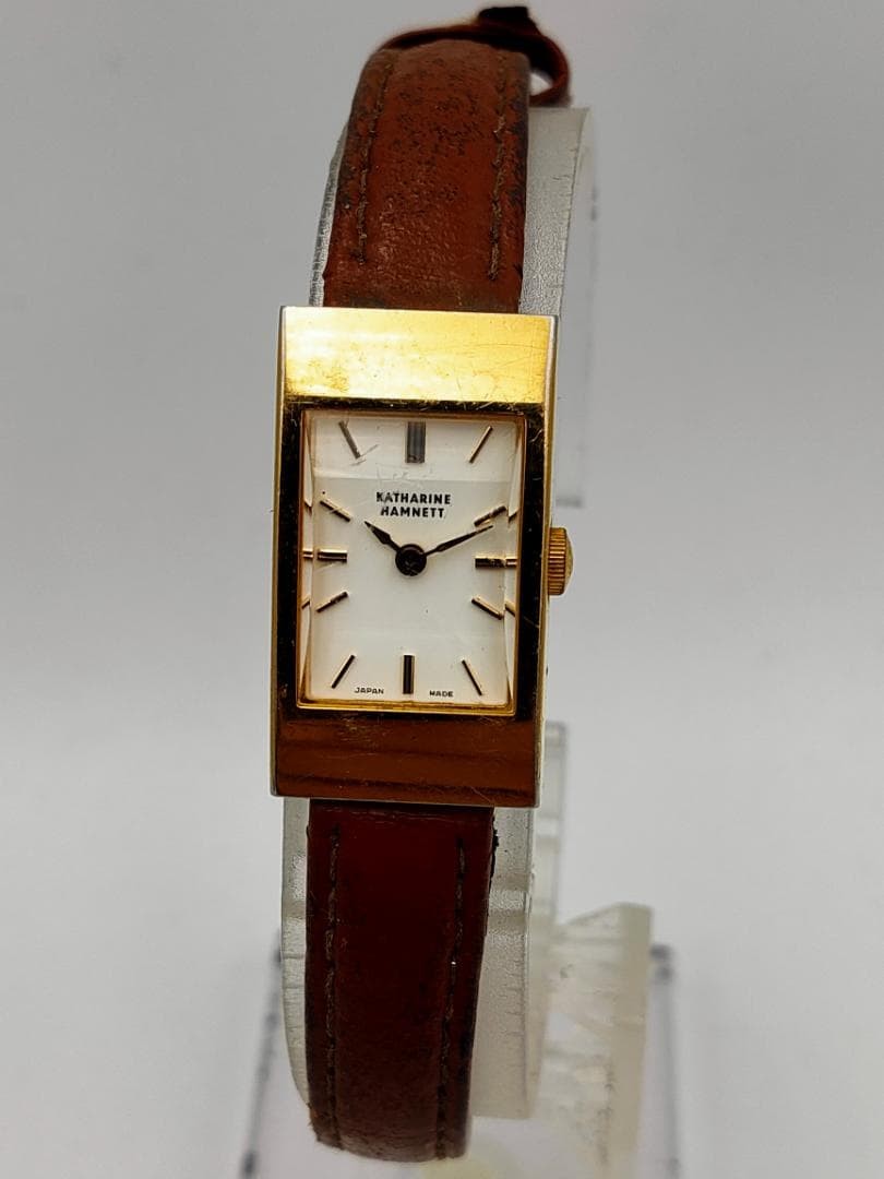 USED Katharine Hamnett KH-8803 Gold-Tone Rectangle Dress Watch | Japan