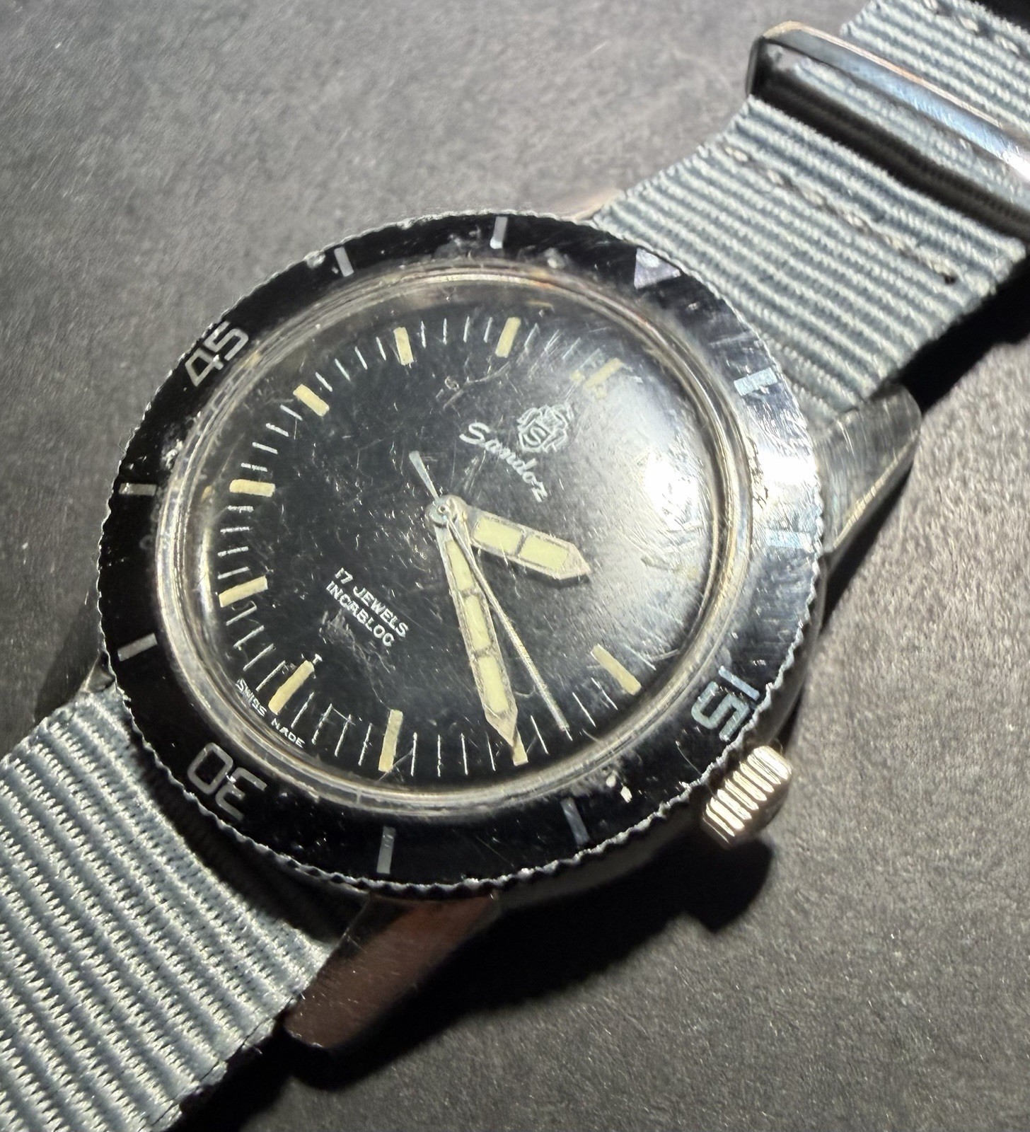 60’s Henry Sandoz &Fils Submariner Bathyscaphe MK1 Black for Military Use Rare.