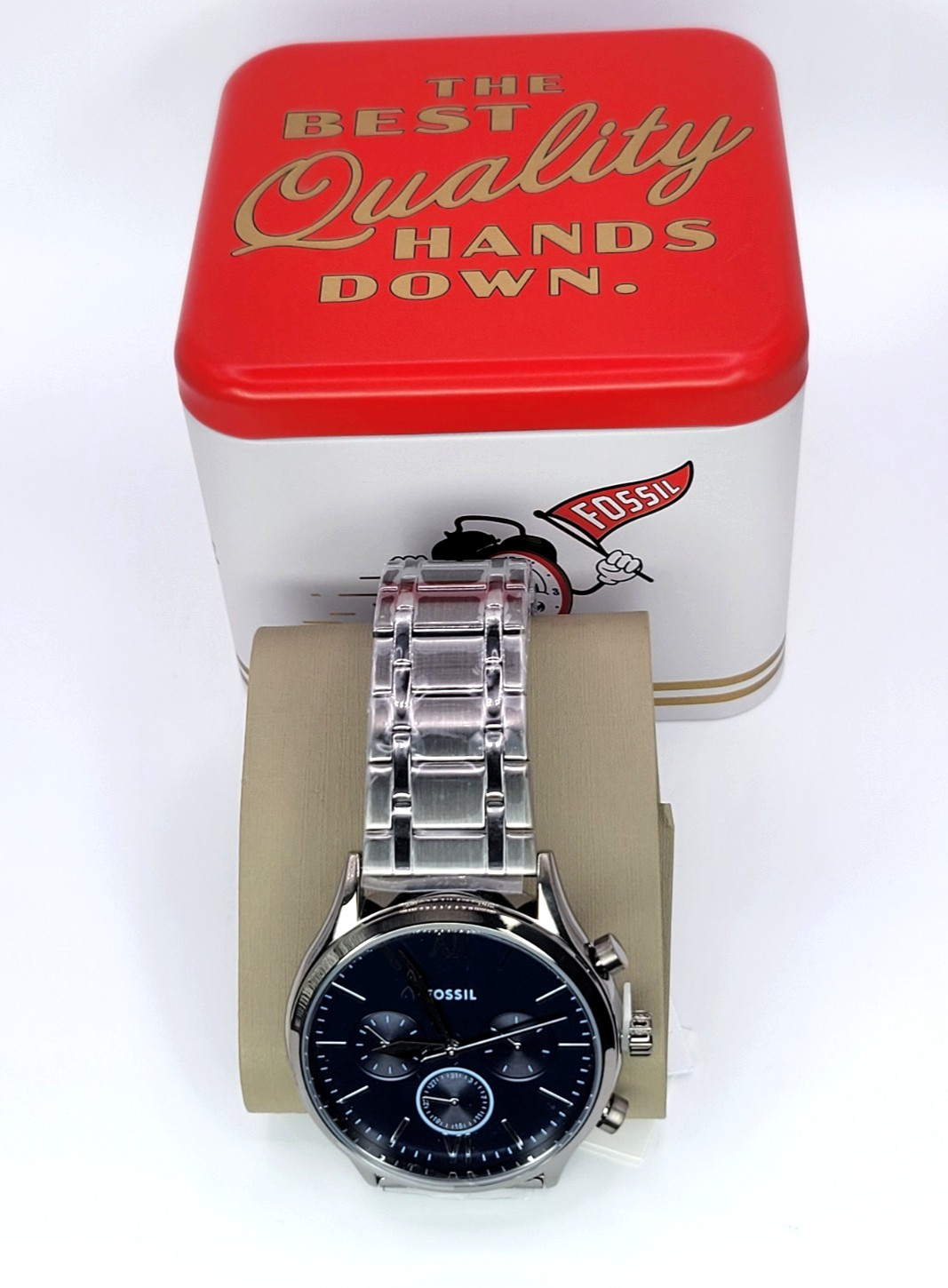 Mens FOSSIL Fenmore Multifunction Watch Blue Dial Day Date Stainless Steel Band