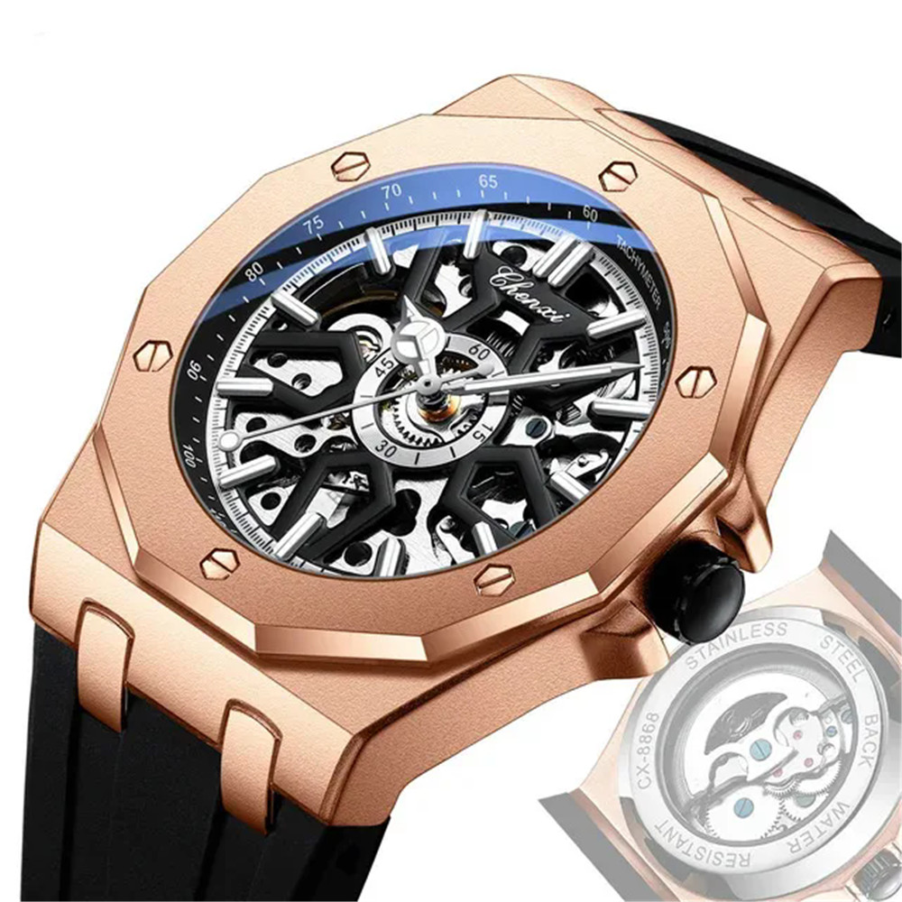CHENXI Men Mechanical Watch Automatic Movement Wristwatch Males Silicone Watches