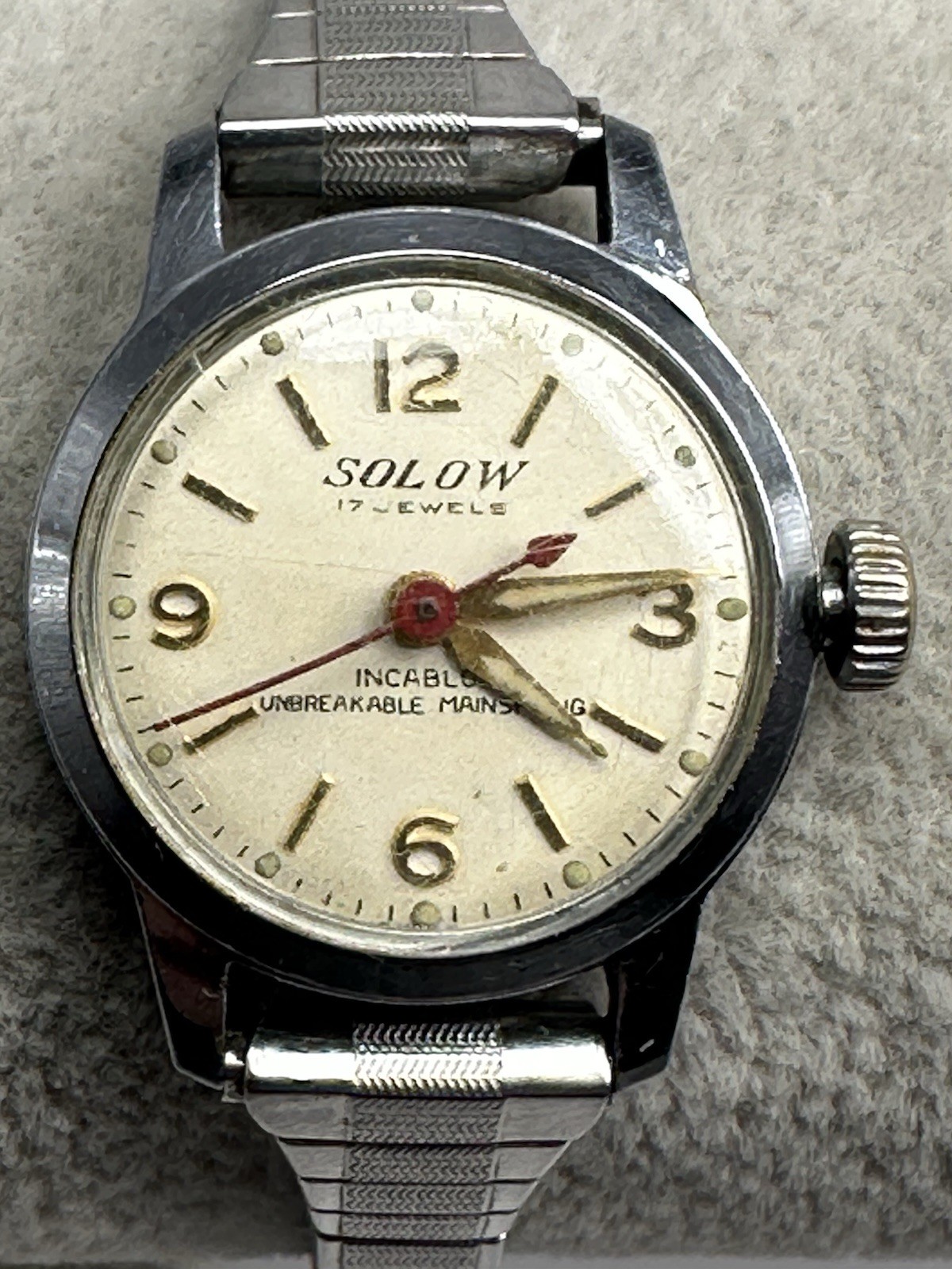 Solow Ladies Watch 17 Jewels Works Manual Wind Incabloc 23MM 5.75″ Stretch G24