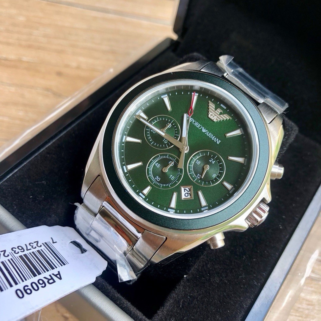 Emporio Armani AR6090 Men’s Green Dial Chronograph Date Quartz Steel Watch
