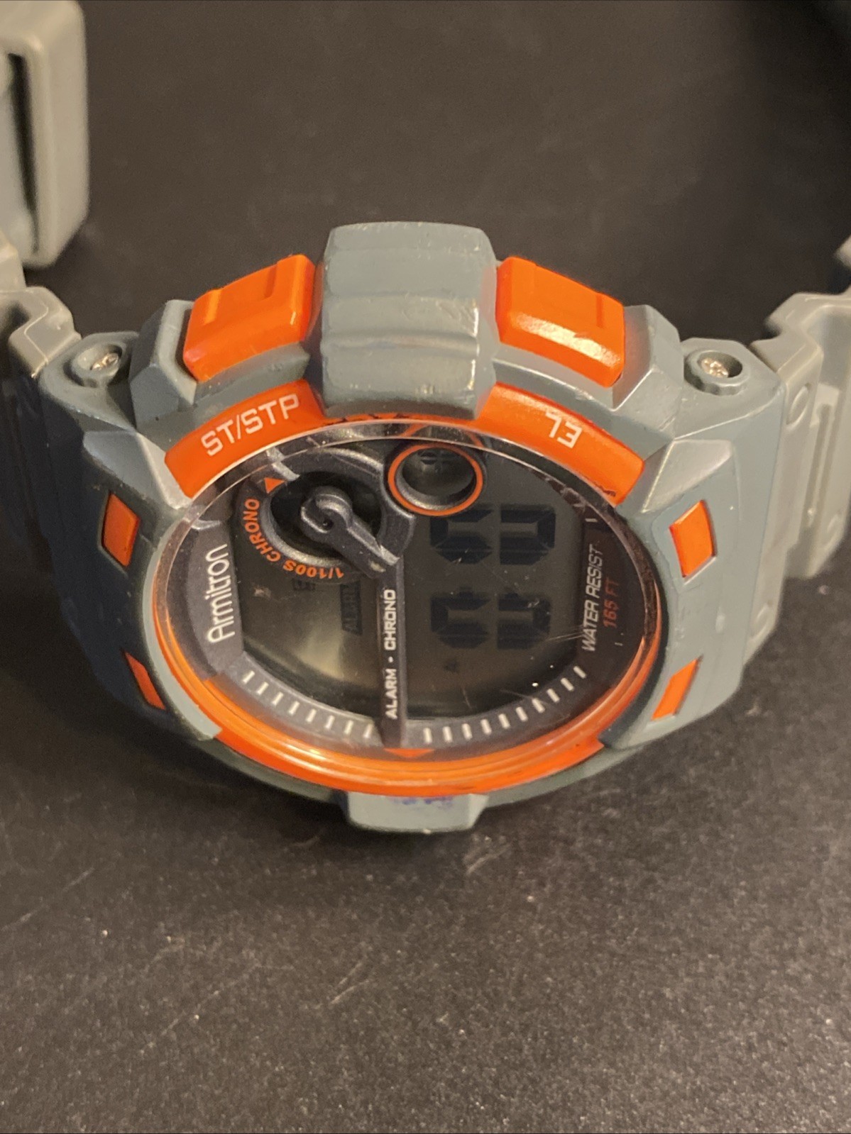 Armitron Pro Sport Watch Men 50mm Gray Orange Digital Day Date 100M New Battery