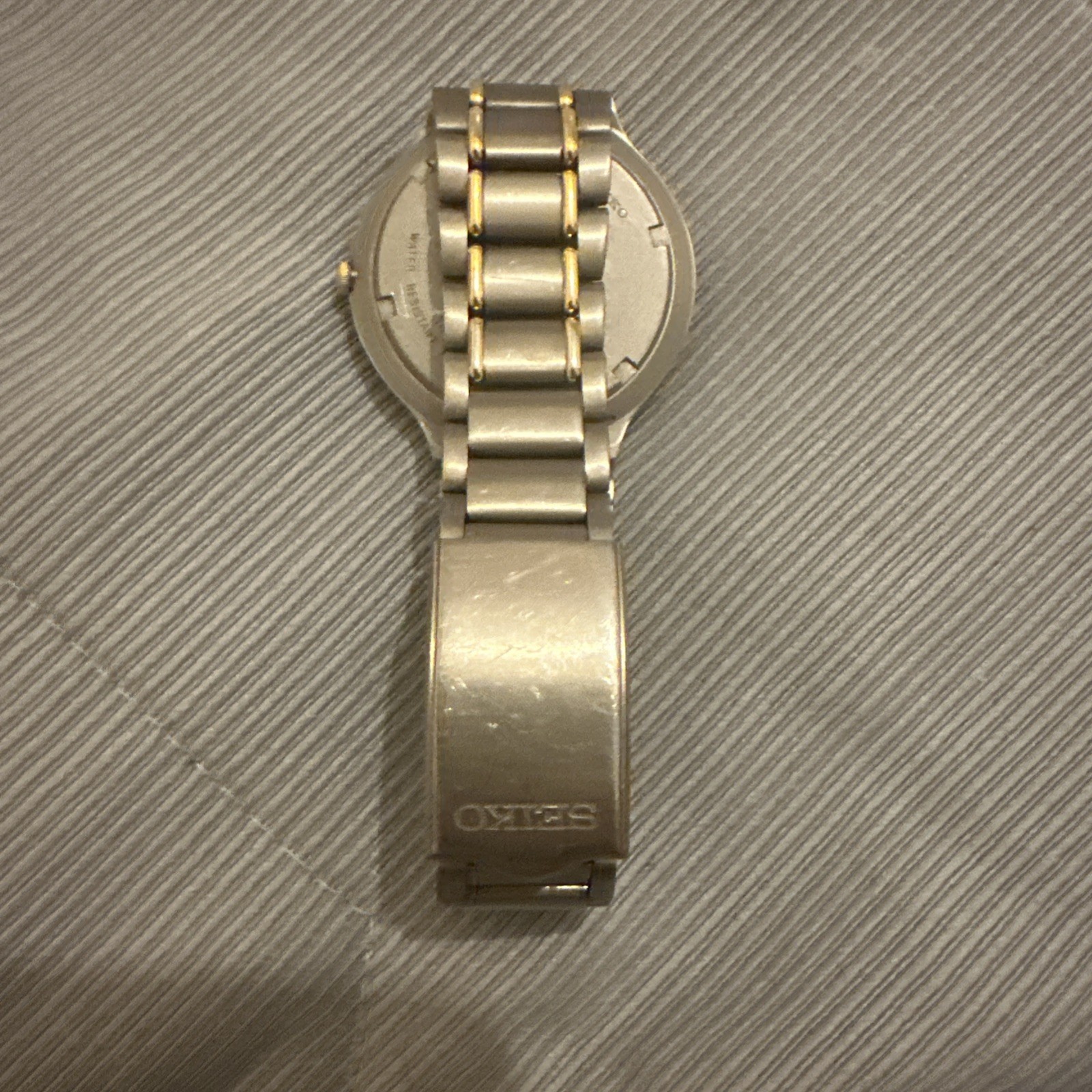 Seiko Titanium Mens Watch 7N42 8090 Quartz Date Two Tone Bracelet Black Dial