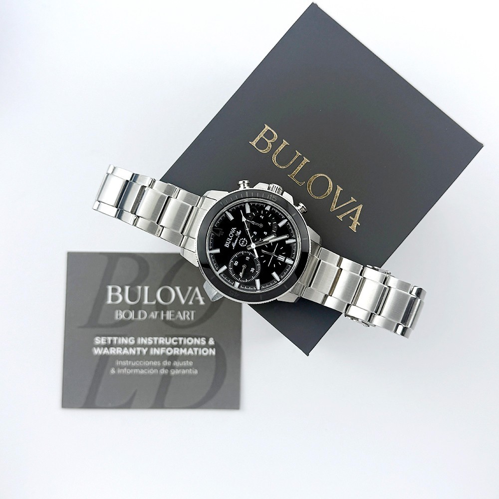 Bulova Men’s Marine Star Chronograph Quartz Black Dial Stainless Watch 96B272