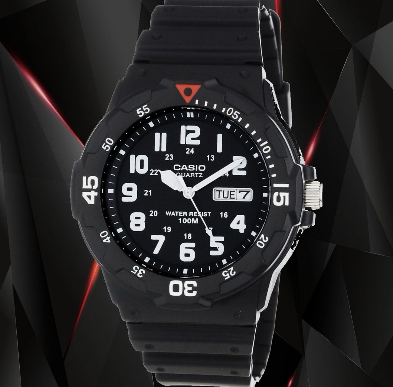 Casio Quartz MRW200H-1BVMen’s Analog Day/Date 100m Sport Watch Black Resin Strap