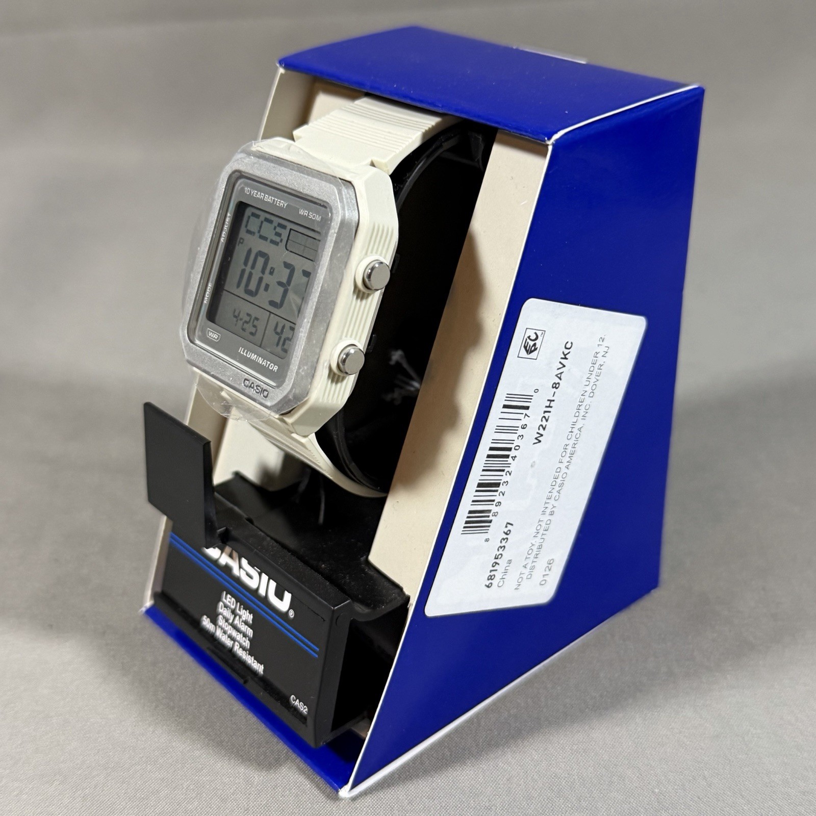 Casio Collection Standard W221H-1AV Ivory 10-year Battery Flash Alert World Time