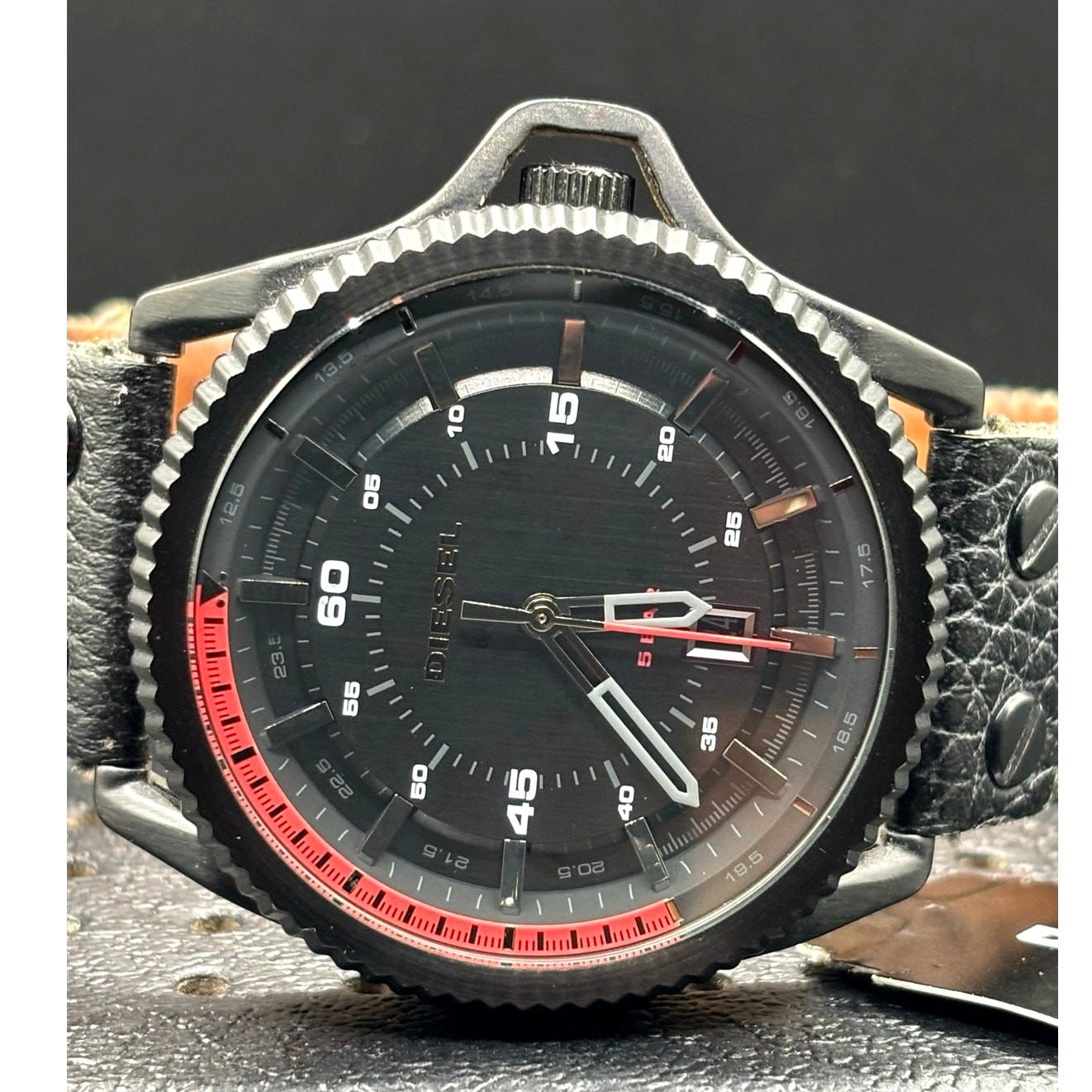 Diesel Rollcage DZ1728 Black Dial Canvas Leather Men’s Watch 46mm