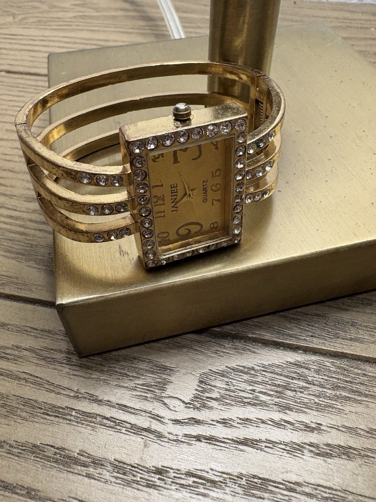 Gold tone rhinestone watch with adjustable bangle #bling #watch
