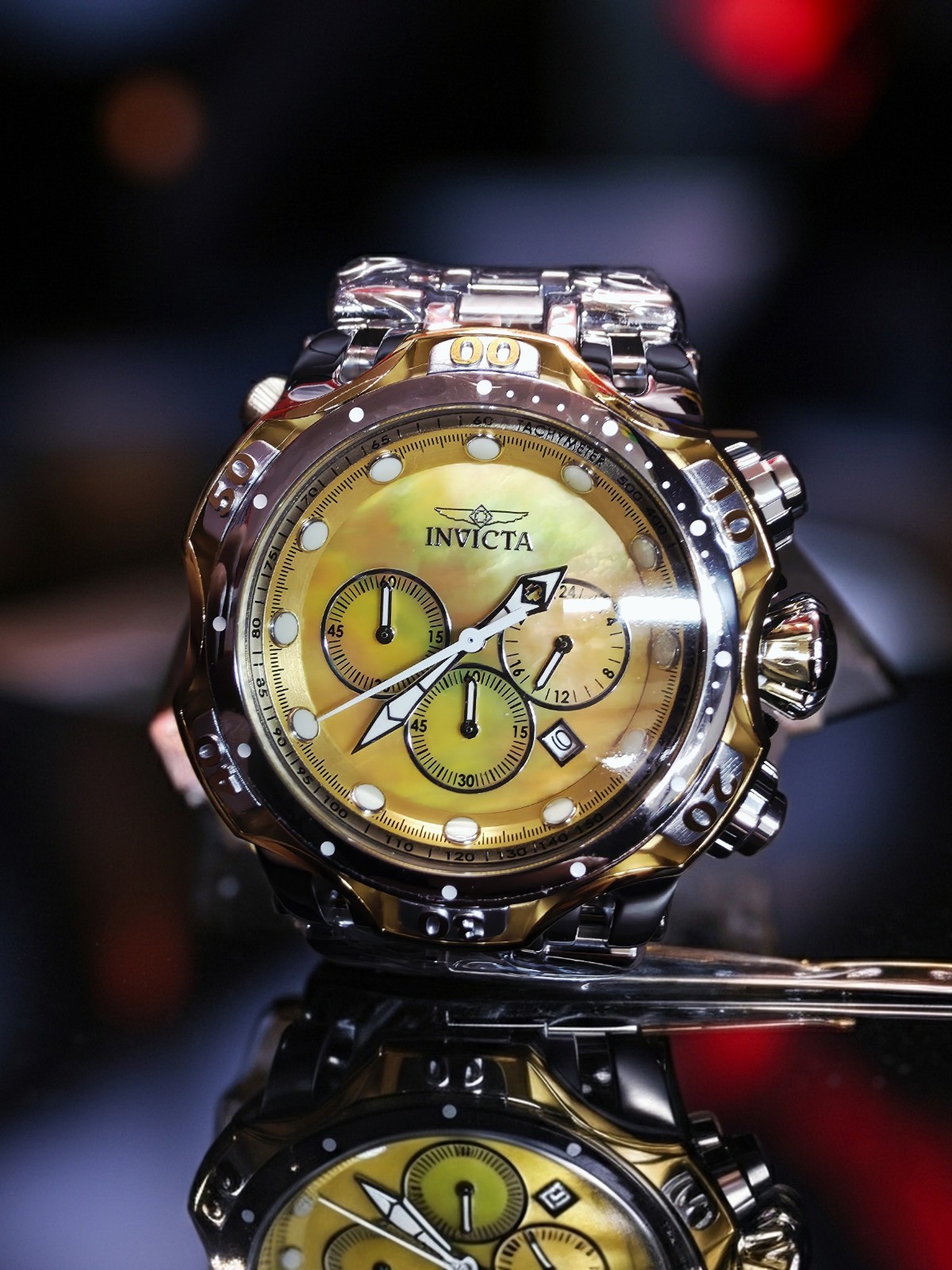 🔥🔥🔥INVICTA FUSION NACREVAU WATCH MOTHER OF PEARL DIAL 54MM STEEL, GOLD🔥🔥🔥