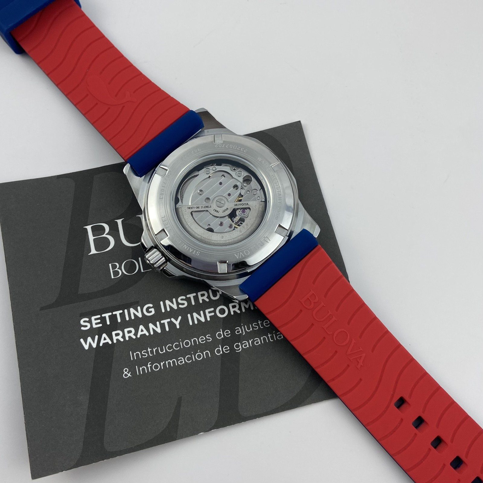 Bulova 98A225 Marine Star Automatic White Dial Blue Rubber Strap Men’s 45mm