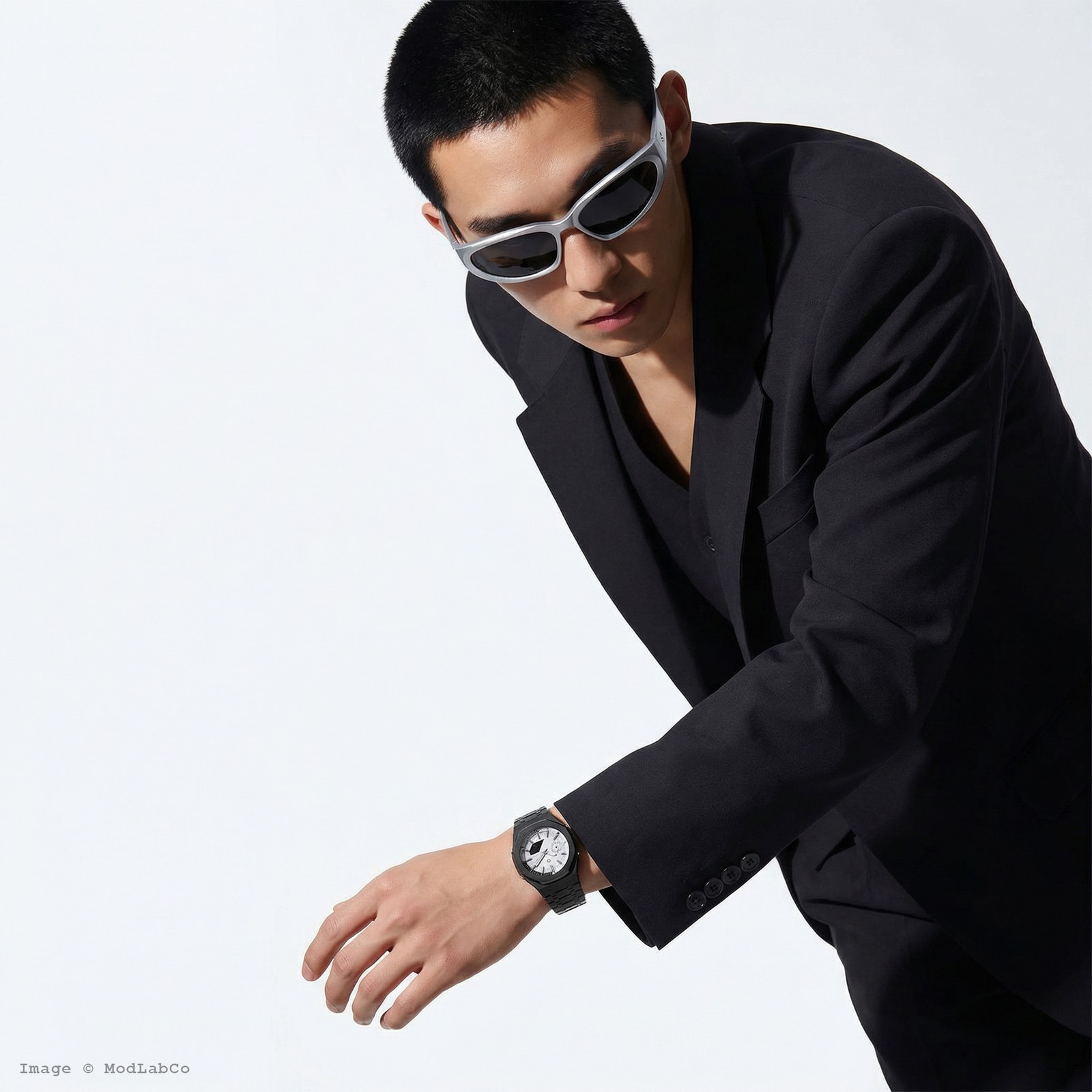 MLC-347 modlab company BESPOKE Octagonal White Dial Black Metal 42mm Watch