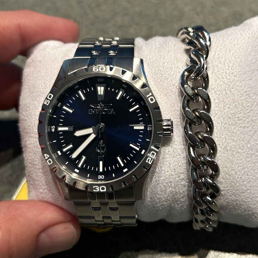 Invicta Ocean Voyage Men’s Quartz 42mm Blue Dial SS Bracelet 50m Box