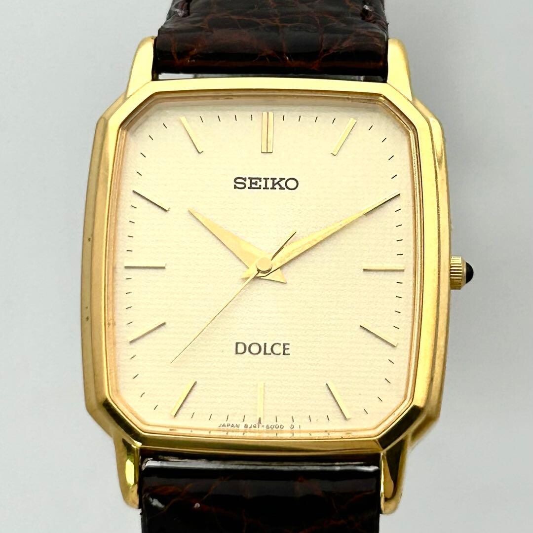SEIKO Dolce 8J41-5000 Mens Gold Rectangular Quartz Dress Watch Japan 1994