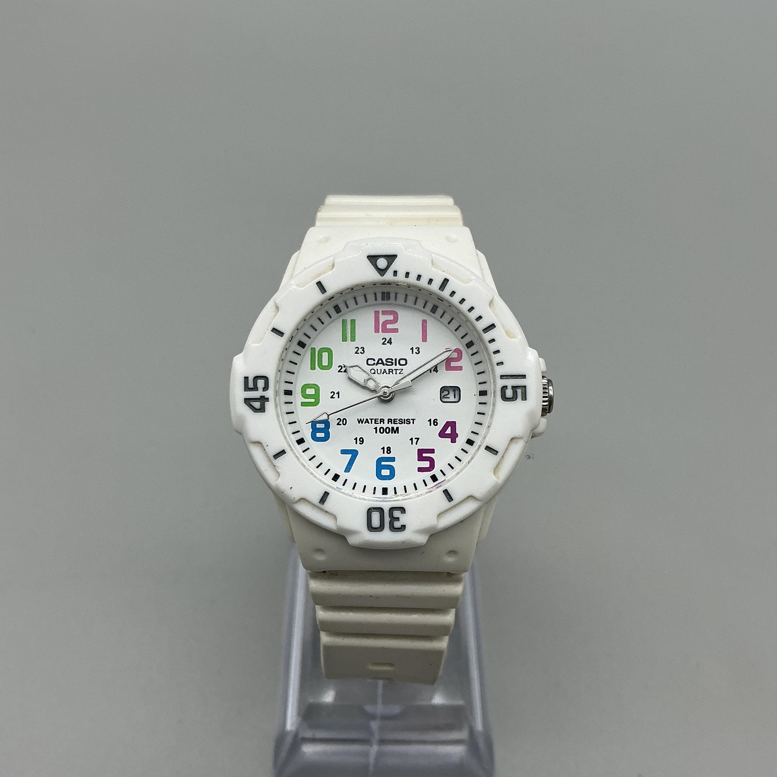 Casio Womens Watch 34mm White Multicolor Dial 100M Date LRW-200H New Battery