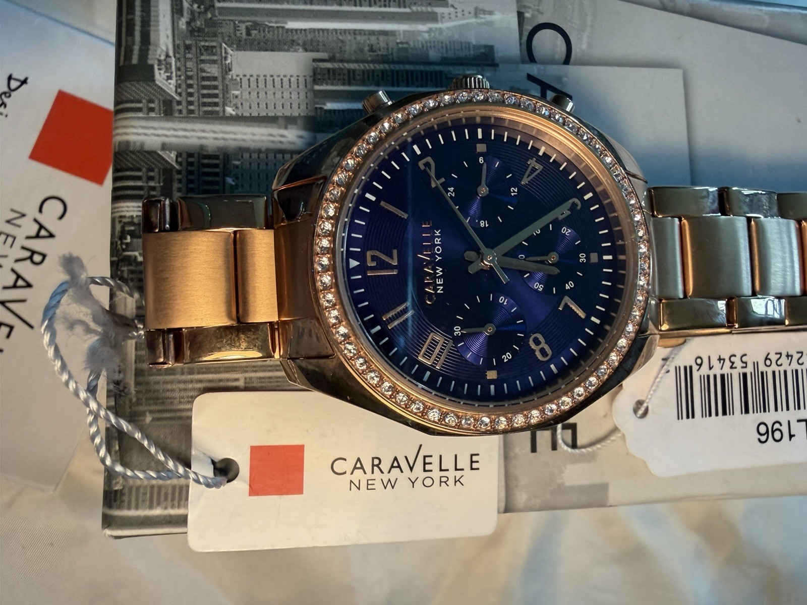 Caravelle New York Women’s Quartz Watch Rose Gold SS Bracelet Blue Dial 44mm
