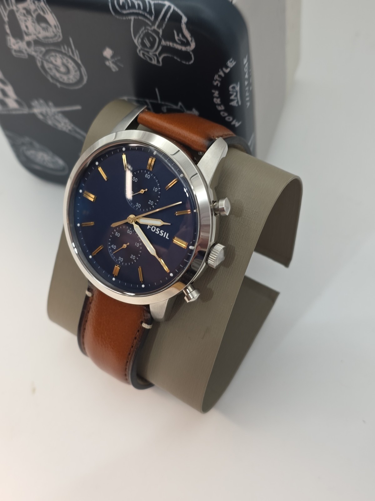Fossil Men’s Chronograph Townsman Light Brown Leather Strap Watch 44mm FS5279 –