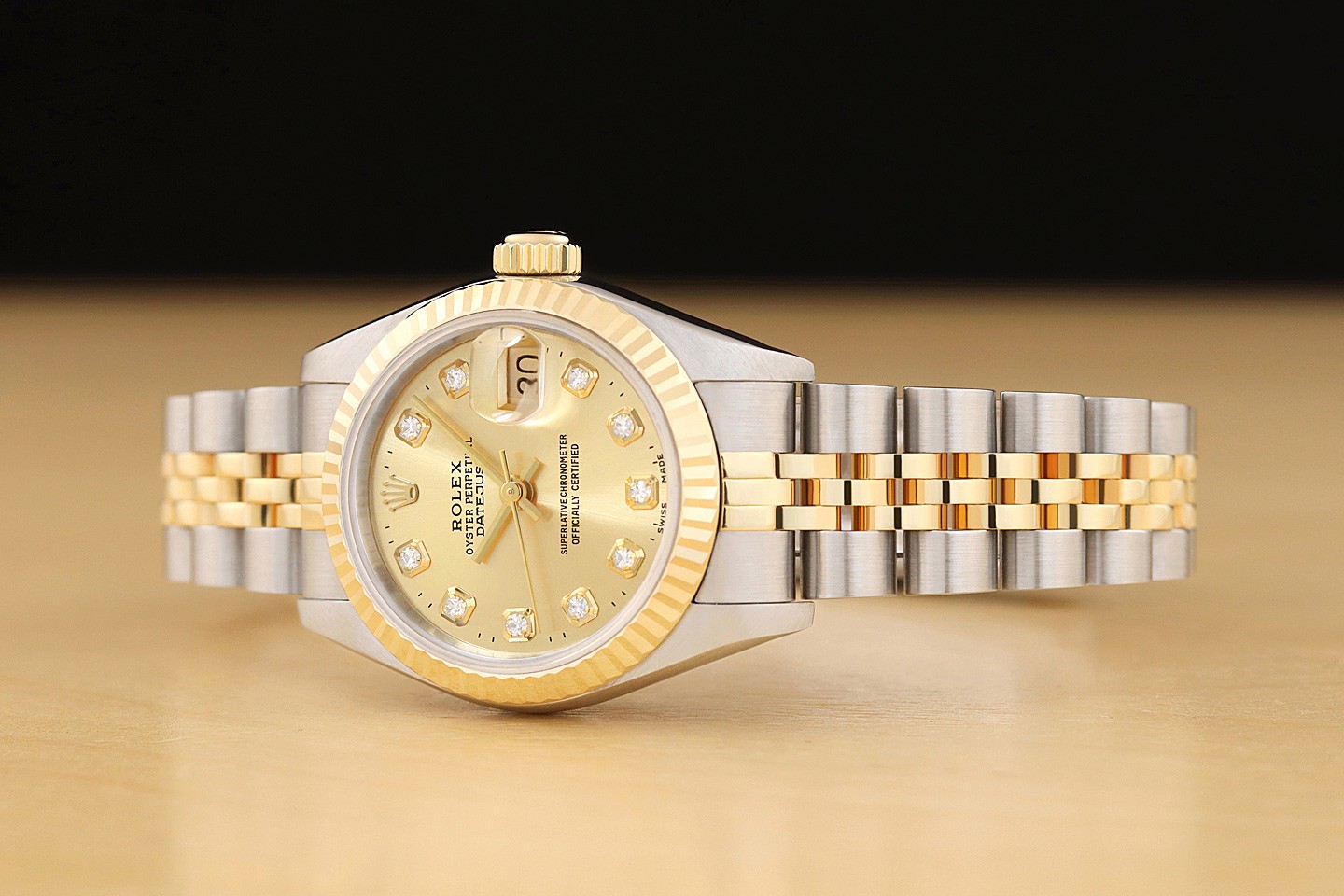 ROLEX LADIES DATEJUST CHAMPAGNE DIAMOND 2 TONE 18K YELLOW GOLD 69173 WATCH