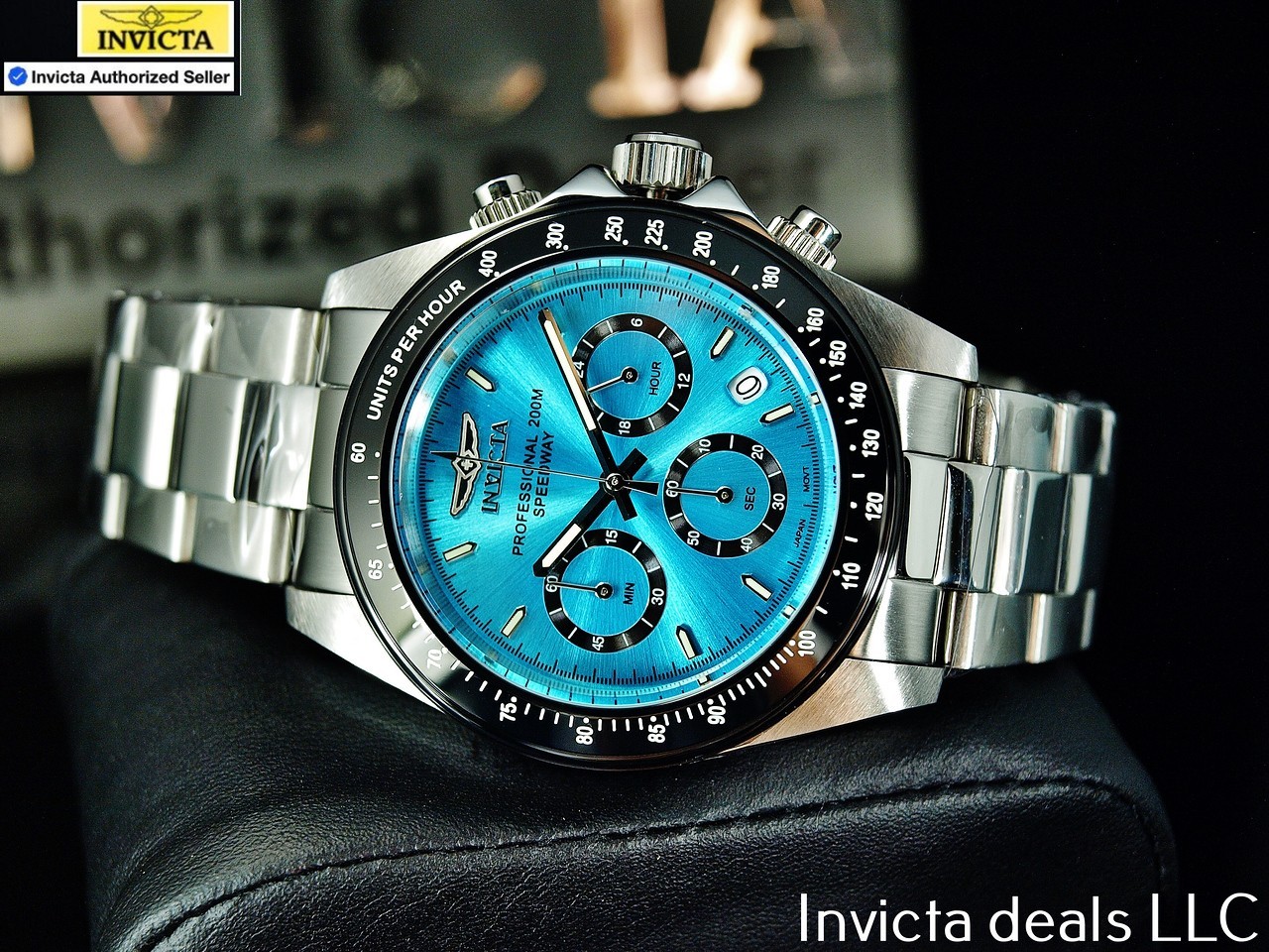 Rare Invicta Men’s 40mm SPEEDWAY DRAGSTER Chronograph TURQUOISE DIAL 200m Watch