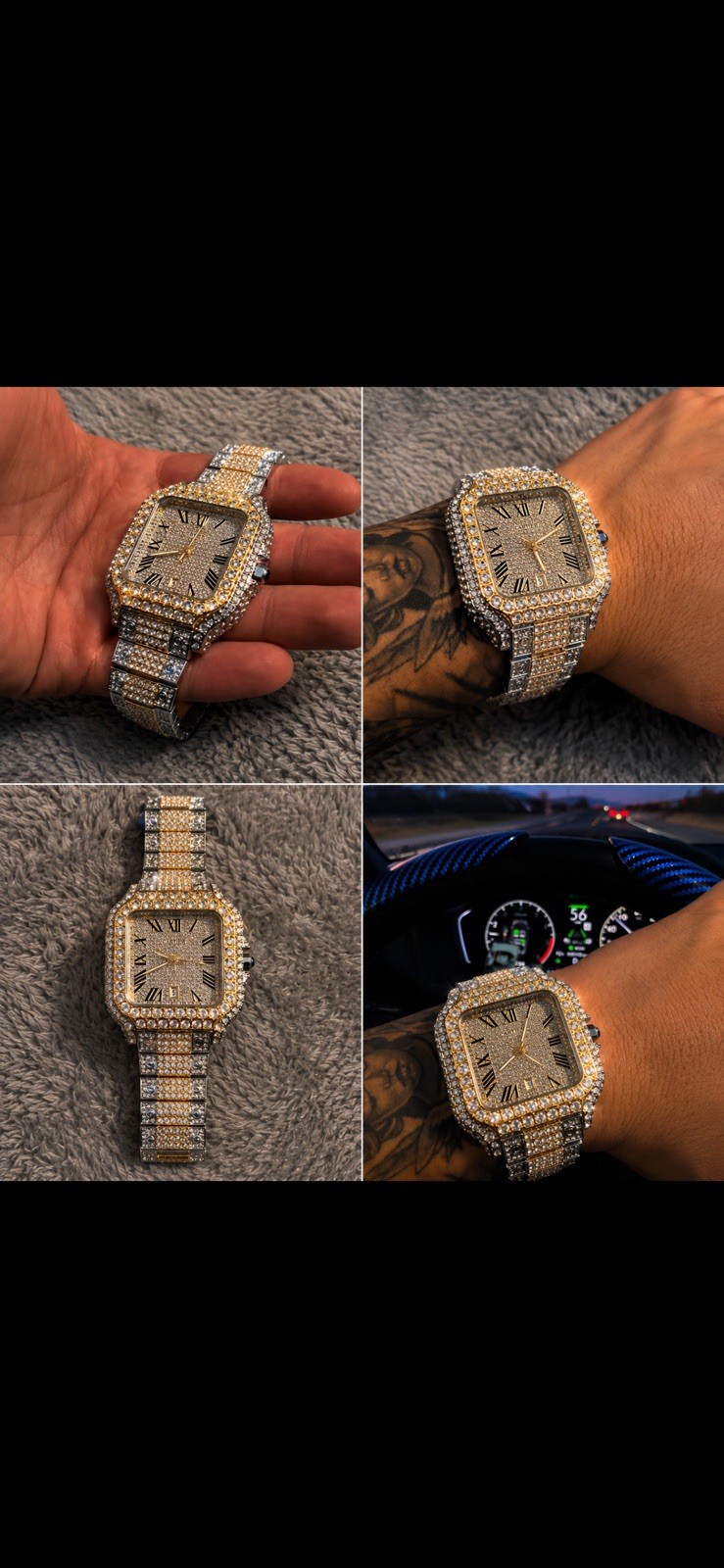 3 Silver-Tone Iced Out Square Analog Bracelet Watches RomanNumerals