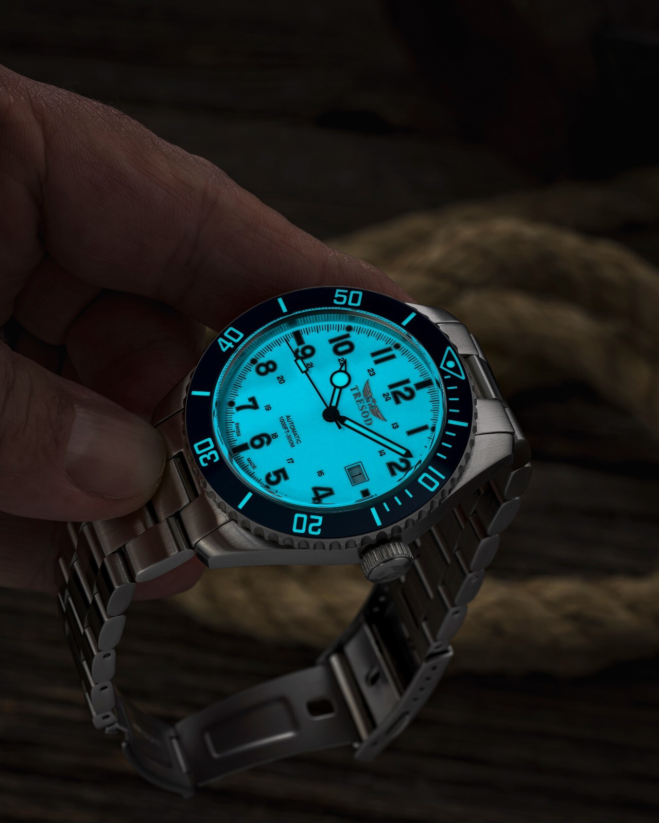 Tresod Ocean Master SWISS MADE SW200 Automatic Blue Dial Ceramic Bezel SS Watch