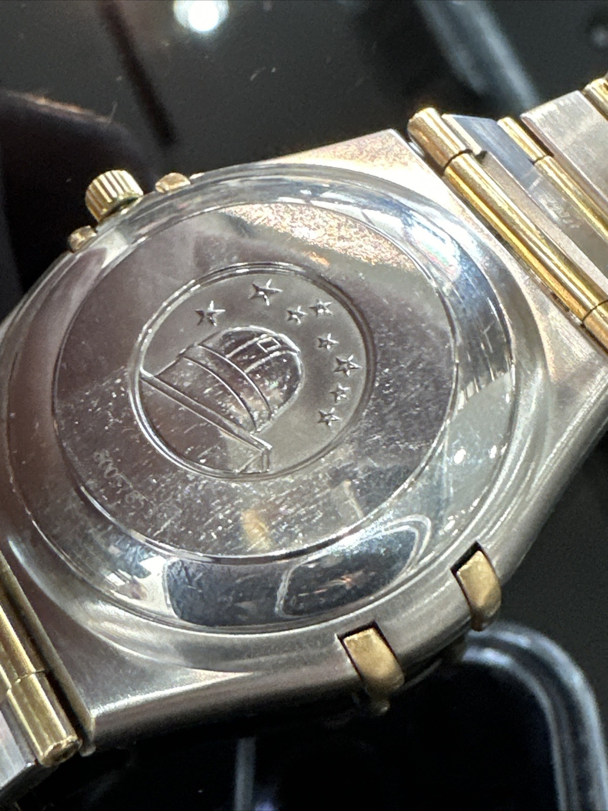 OMEGA 18K/SS 2 TONE FULL BAR CONSTELLATION AUTO CHRONOMETER WATCH 35.5MM 1202.10