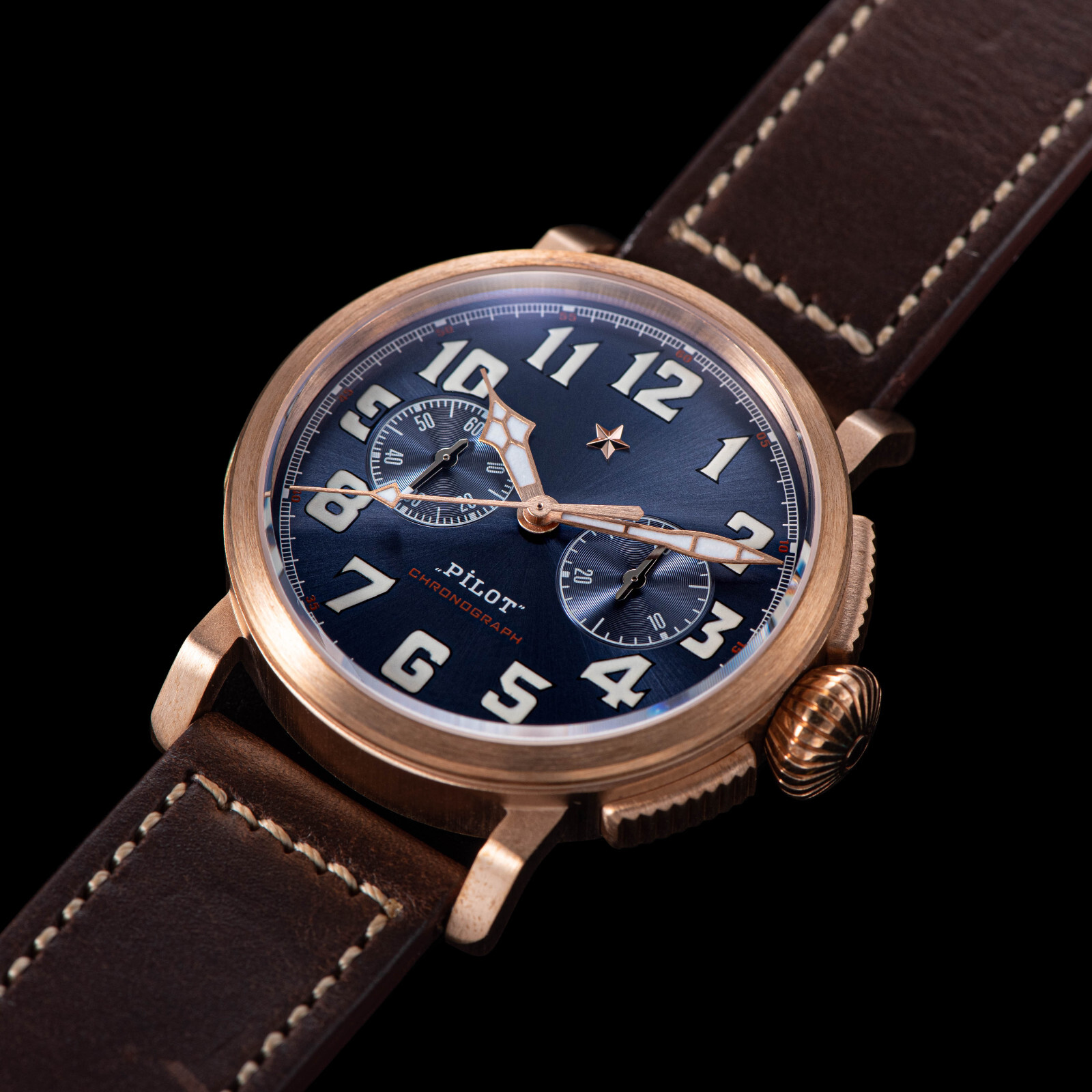 Sugess PILOT MASTER Chrono CuSn8 Bronze Mechanical Watch Seagull 1963 SUPILOT009