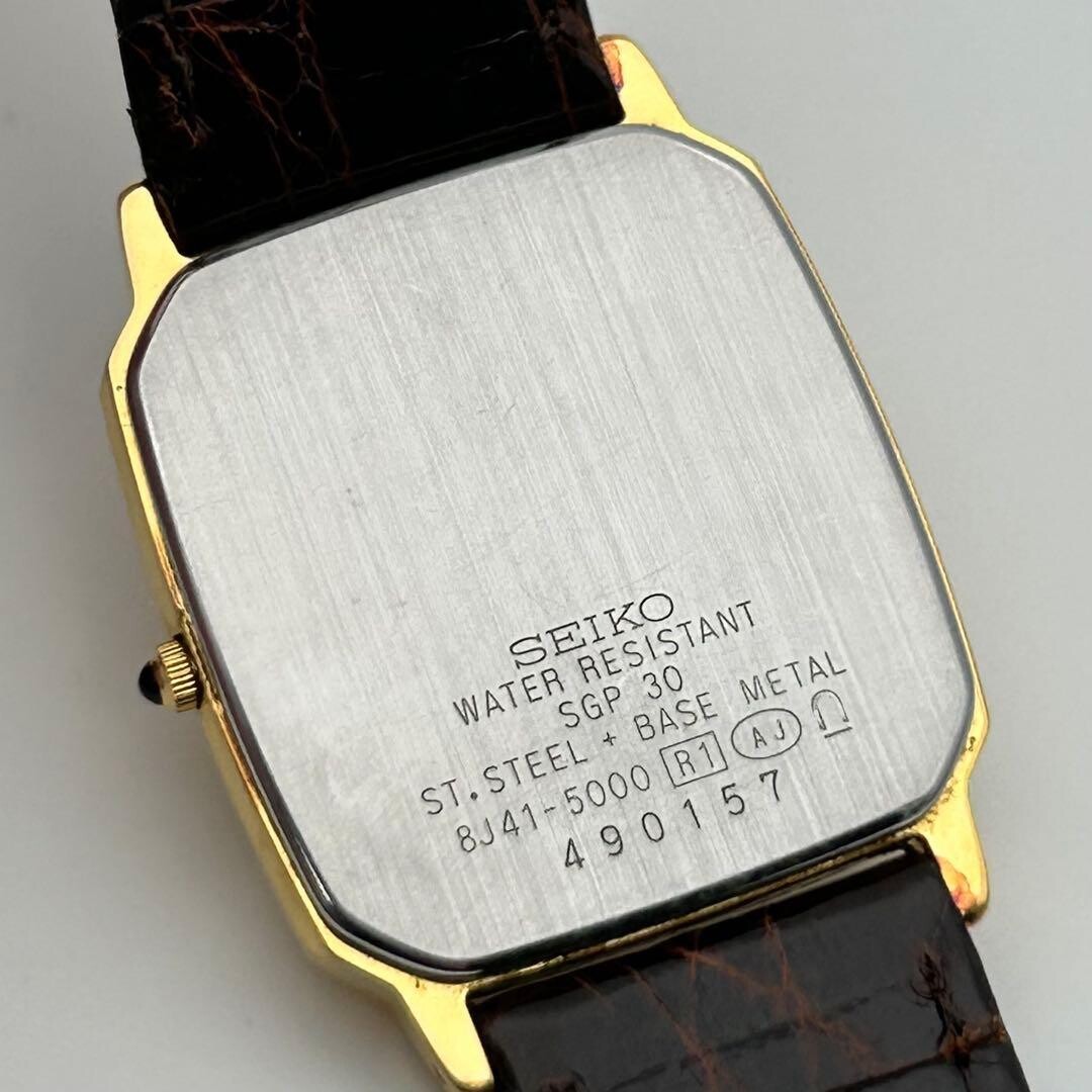 SEIKO Dolce 8J41-5000 Mens Gold Rectangular Quartz Dress Watch Japan 1994