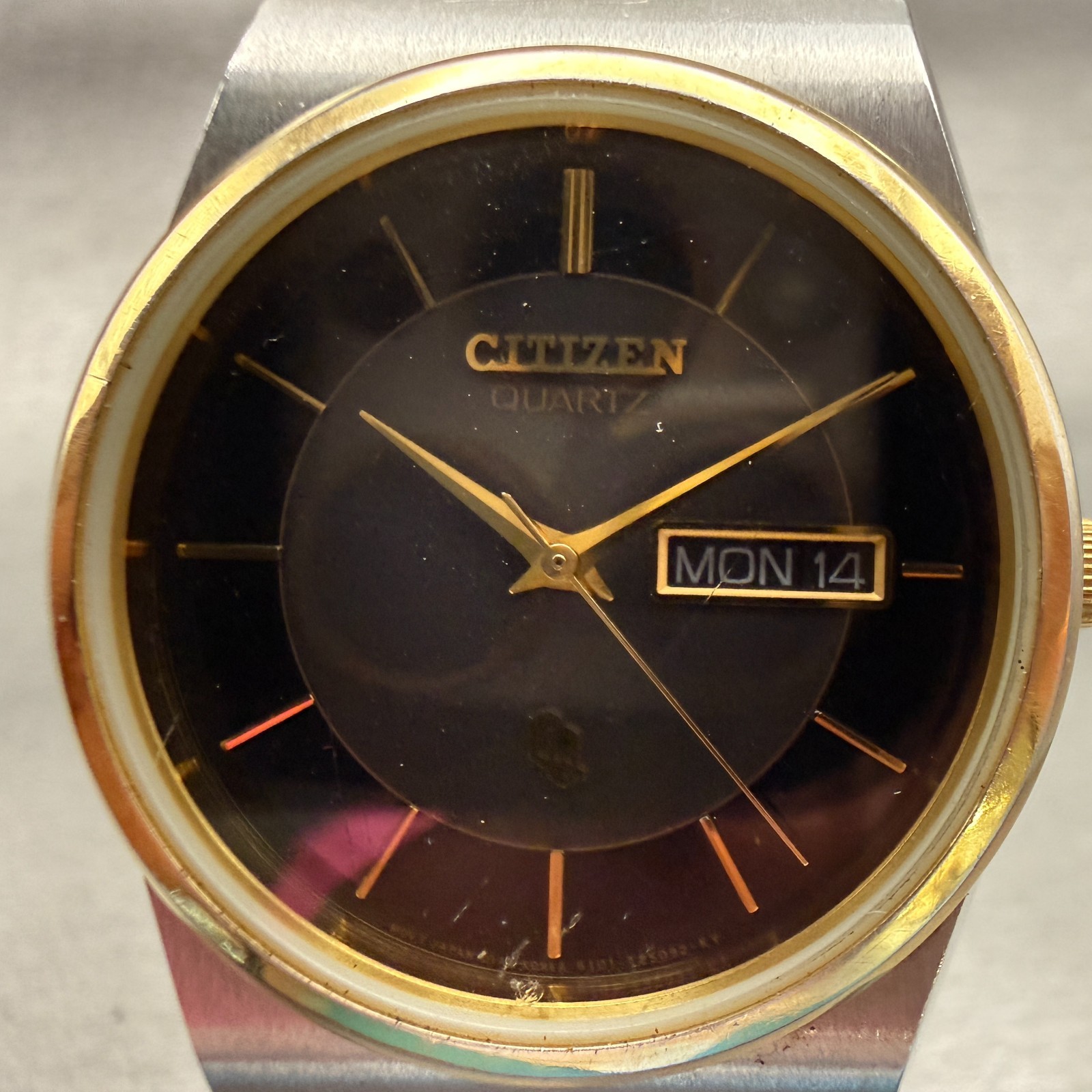 Citizen CQ Watch Men 34mm Black Dial Two Tone Daydate Round 6101-115588 New Batt