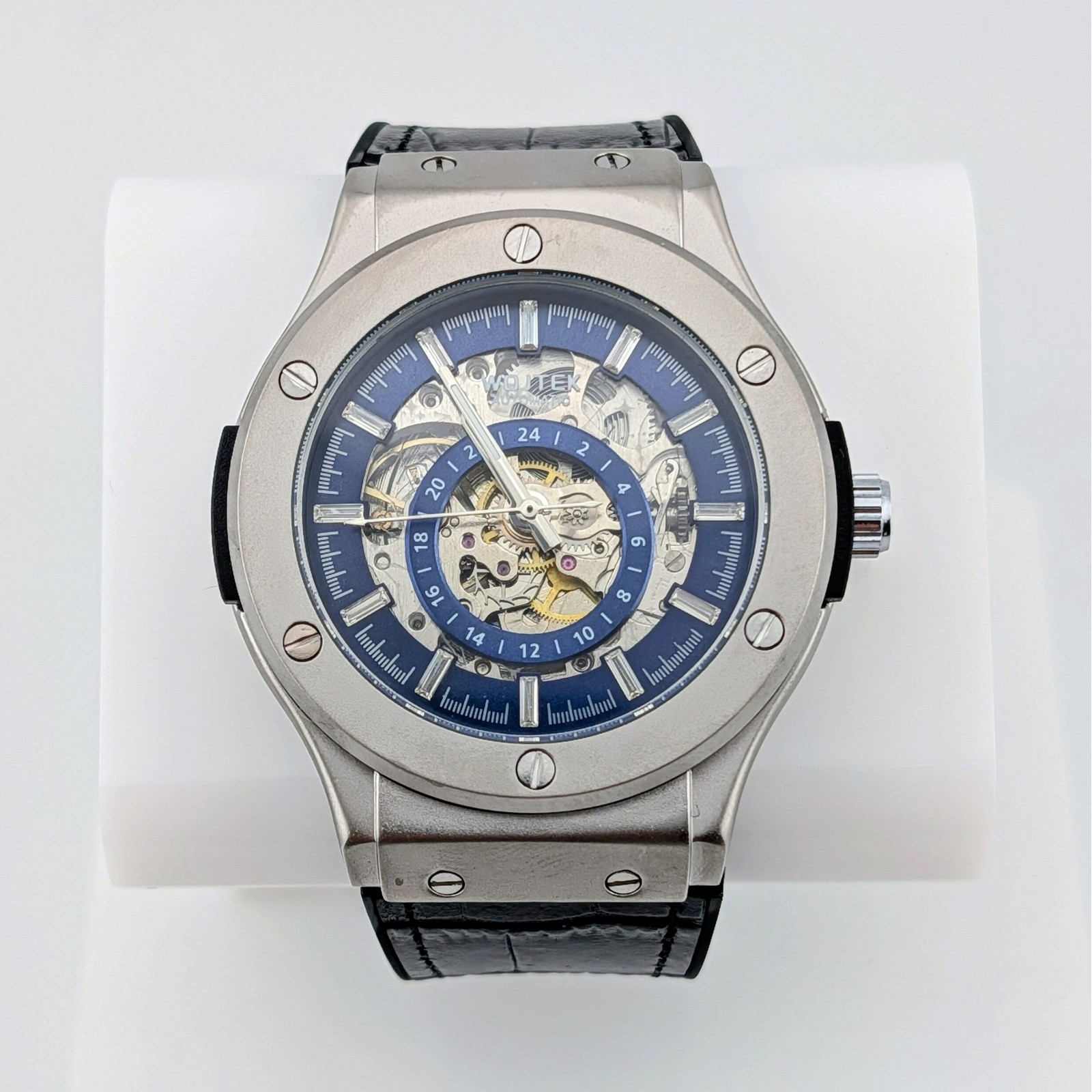 Wojtek Automatic Skeleton Blue Dial Men’s Watch 24 Hour Display NWOT 45mm