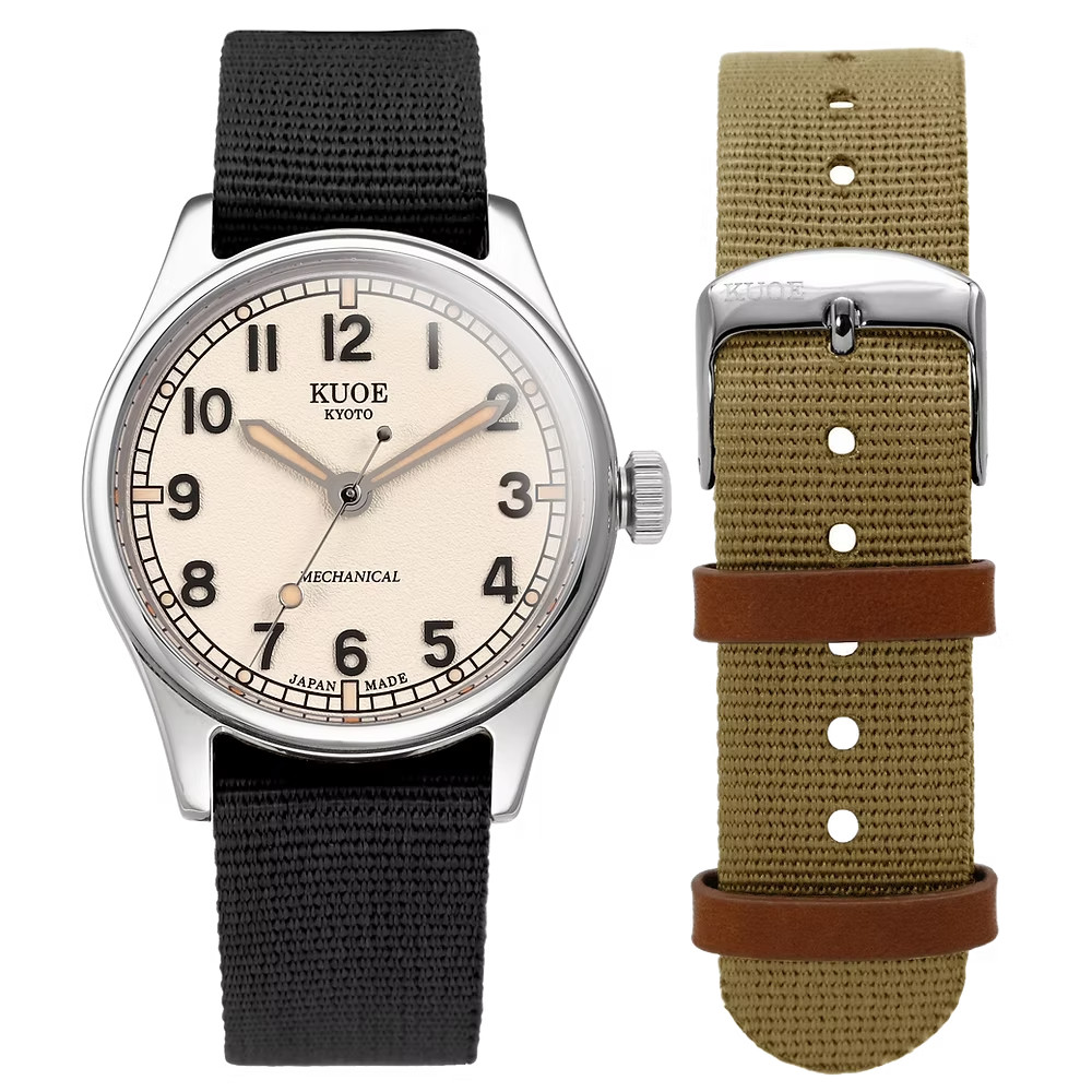 KUOE KYOTO OLD SMITH 90-002 38mm Ivory Dial Automatic Watch NEW Free Ship