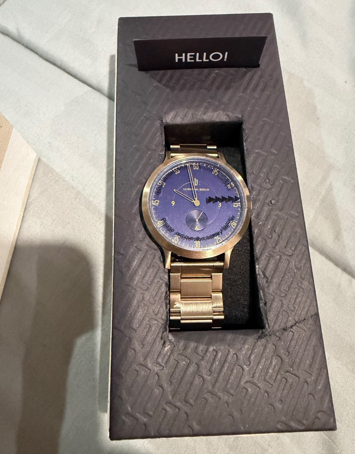 Lilienthal Berlin Blue Dial Gold Stainless Bracelet Quartz Watch w/ Box