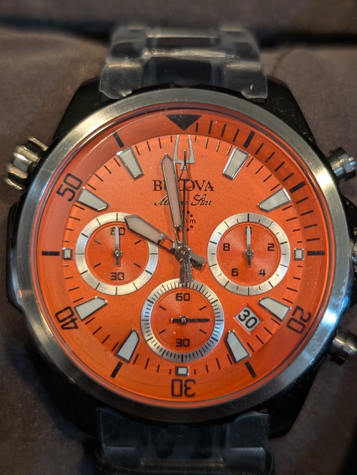 Bulova Men’s Classic Orange Dial Chronograph Watch – 96B395 Rotating Inner Bezel
