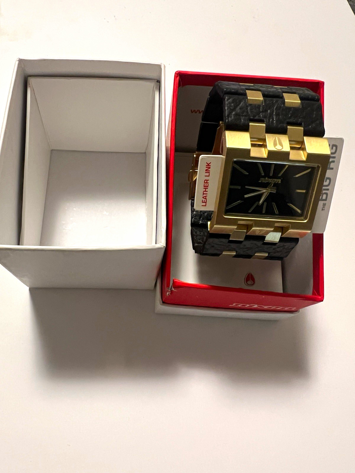 Nixon The Big Rig Nice Ride Quartz 100m Gold/Black Leather Bracelet Watch w/ Box