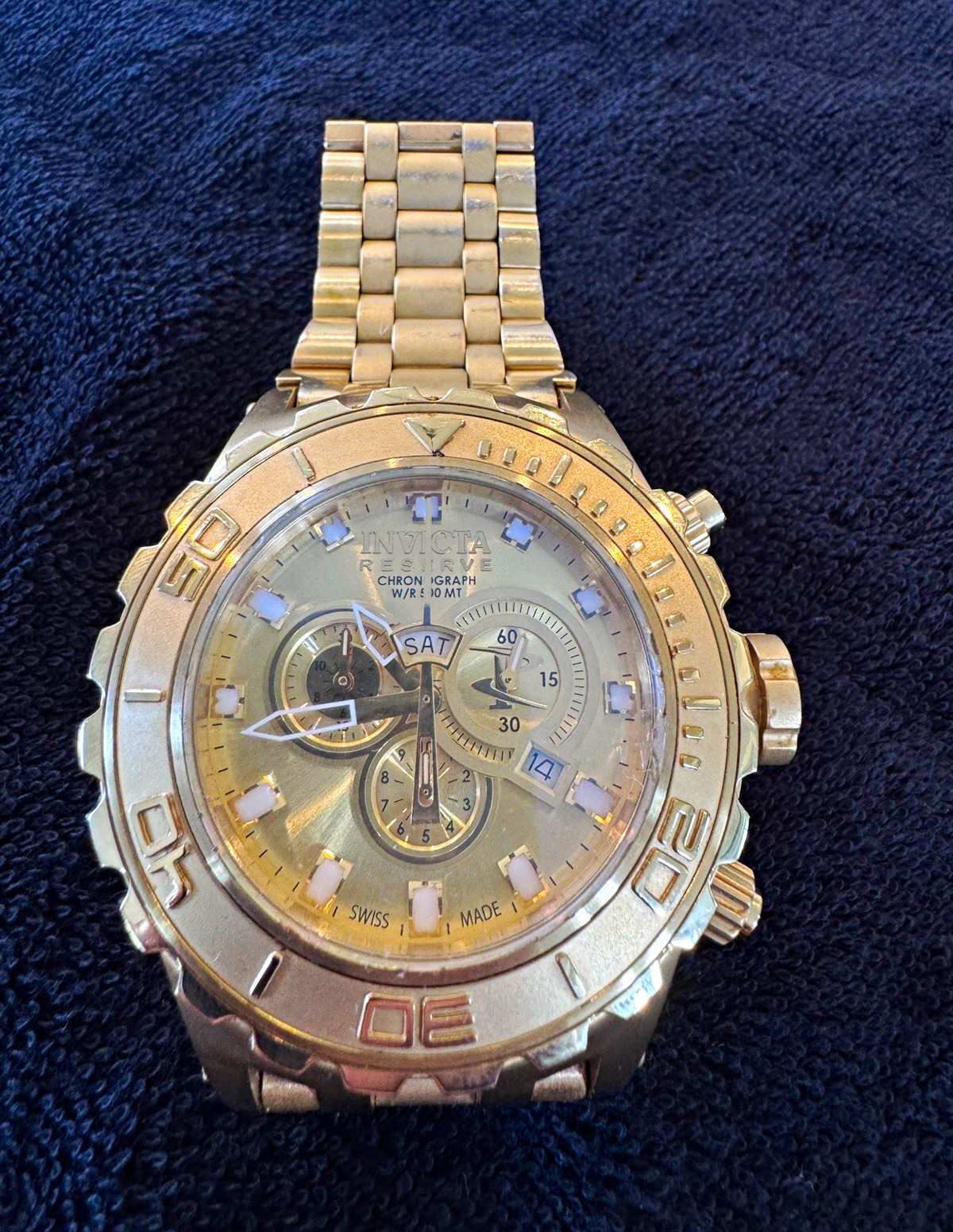 Invicta Reserve Subaqua Men’s 50mm Gold Dial Chronograph Quartz Day Date
