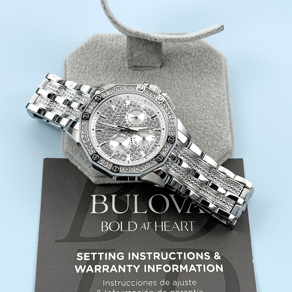 Men’s Bulova 96C134 Octava Crystal Chronograph Silver Dial Quartz Watch 41.5mm