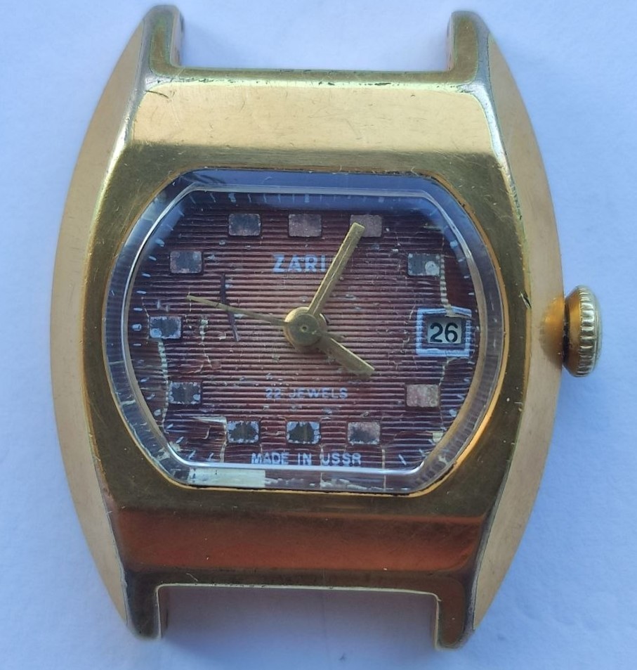 RARE Vintage Zaria USSR Women’s Watch 21 Jewels Date Chocolate Dial WORKING