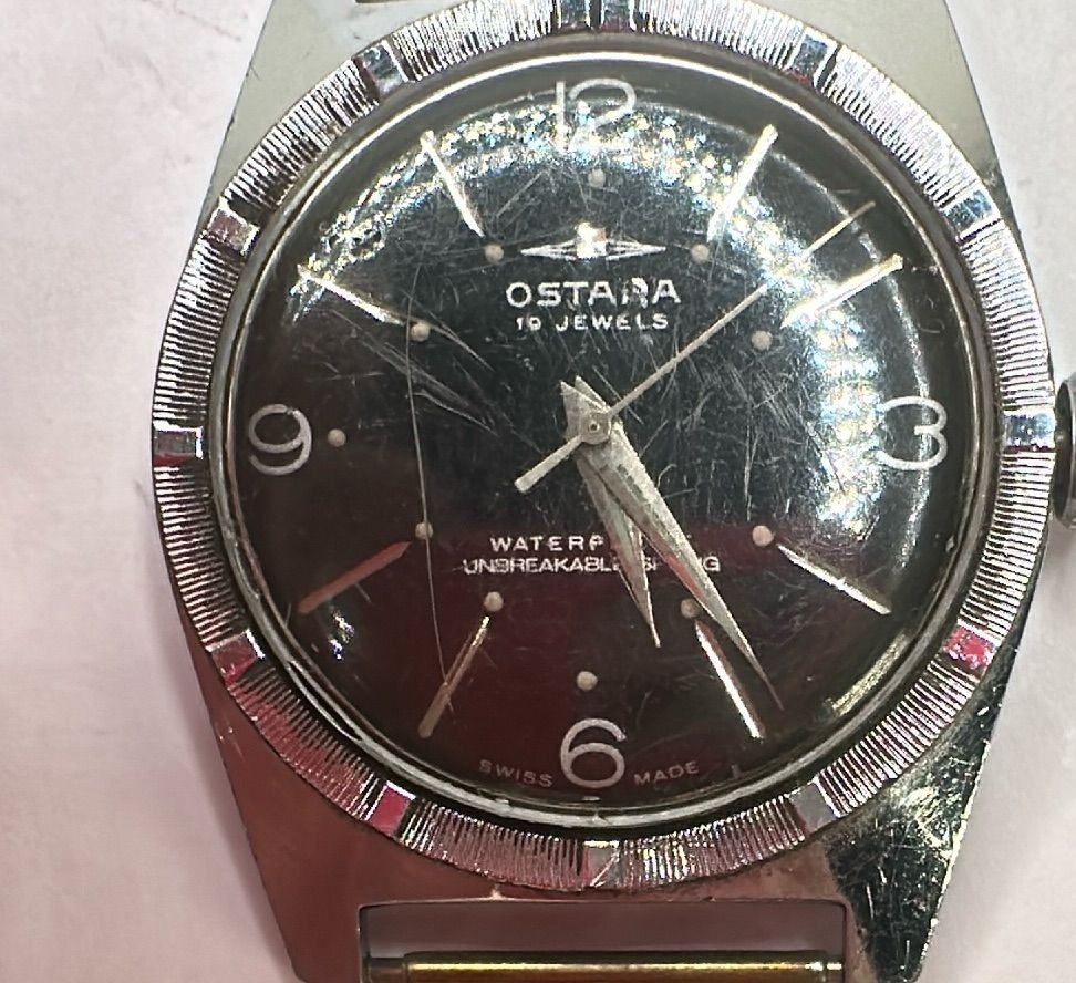 Ostara 19 Jewels Vintage Swiss Made Manual Watch Stainless Steel Black Dial