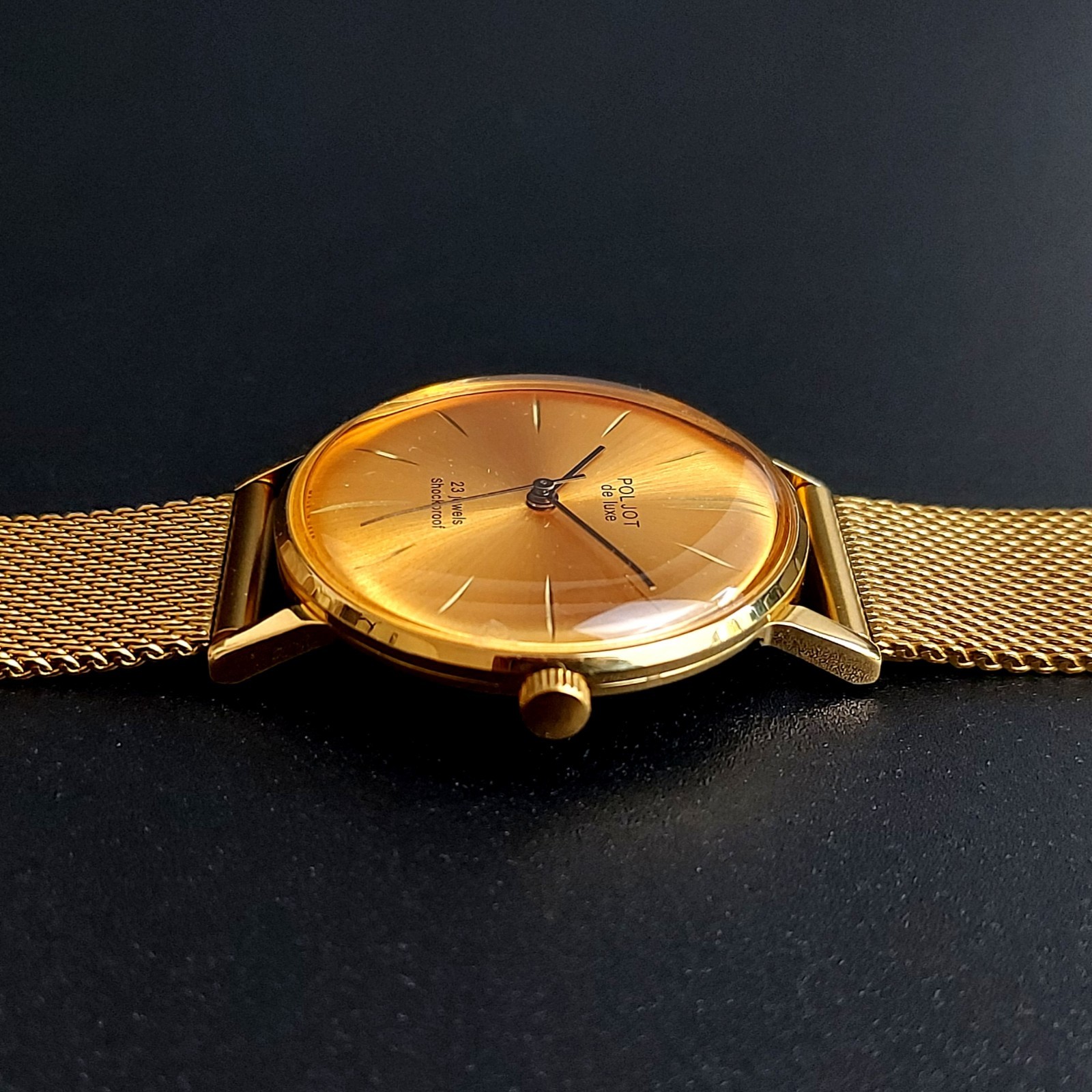 Vintage Wristwatch NOS Poljot De LUXE Ultra Slim Soviet Men’s Watch 23 Jewels