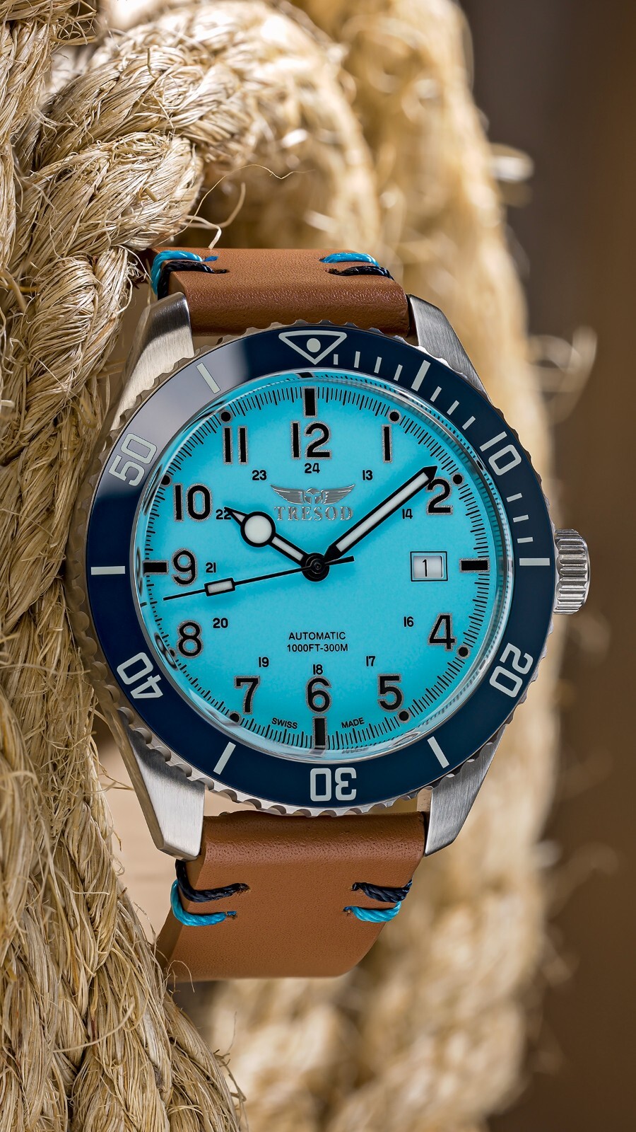 Tresod Ocean Master SWISS MADE SW200 Automatic Blue Dial Ceramic Bezel SS Watch