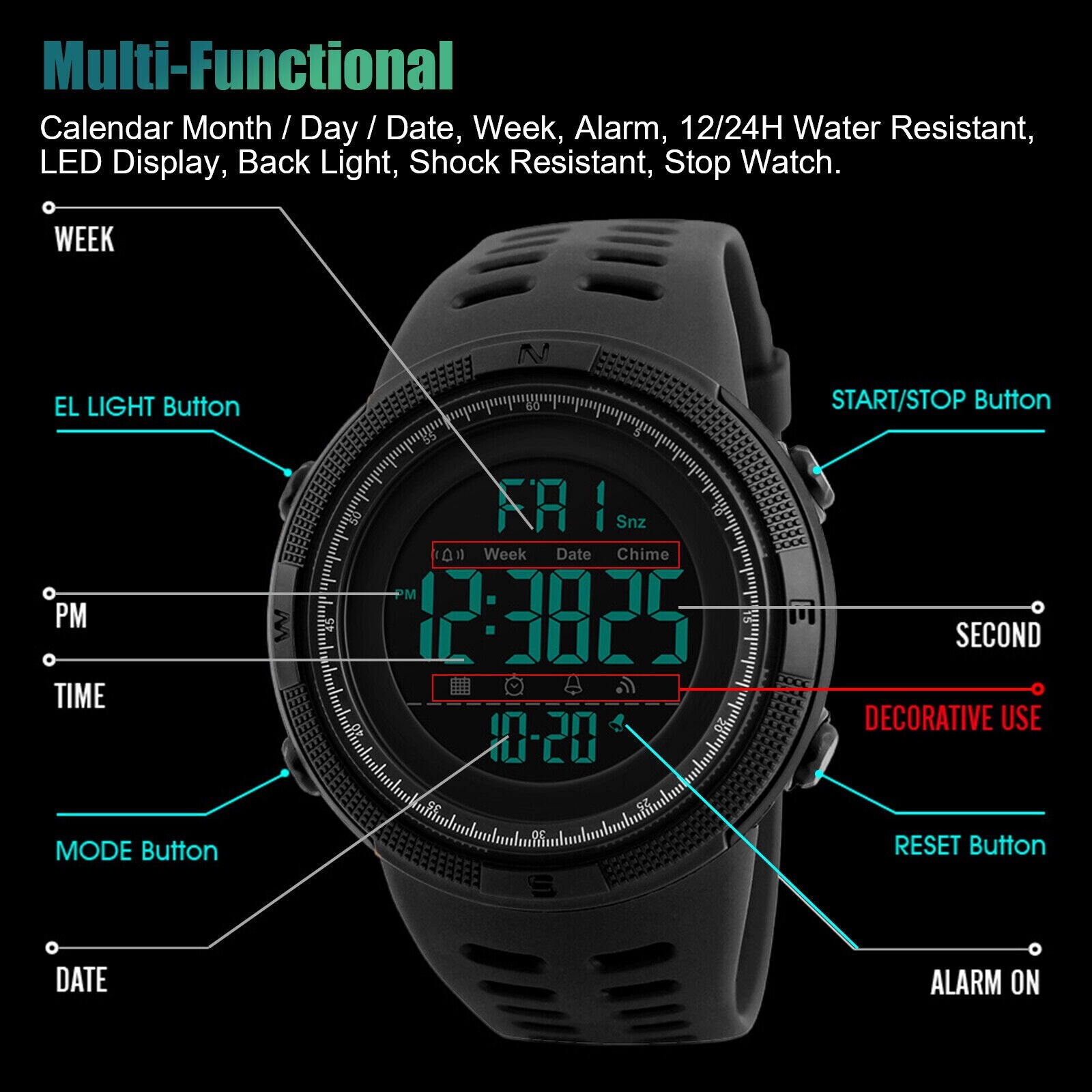 SKMEI Men’s Digital Army Military Sport Quartz Analog Chrono Waterproof Watch US