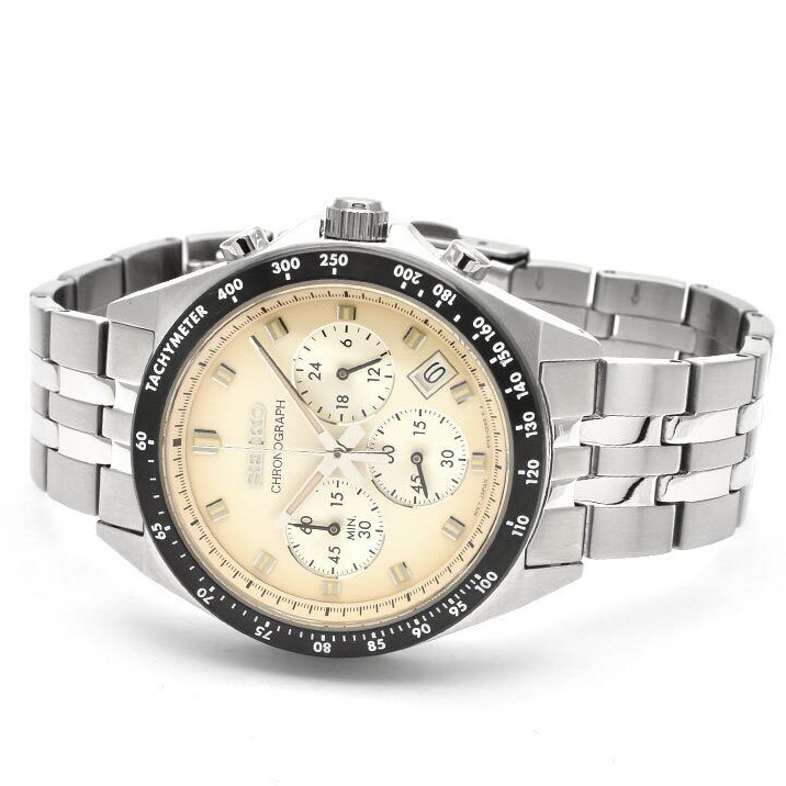 SEIKO SELECTION SBTR045 Stainless Steel Chronograph Quartz Watch Ivory Dial 41mm