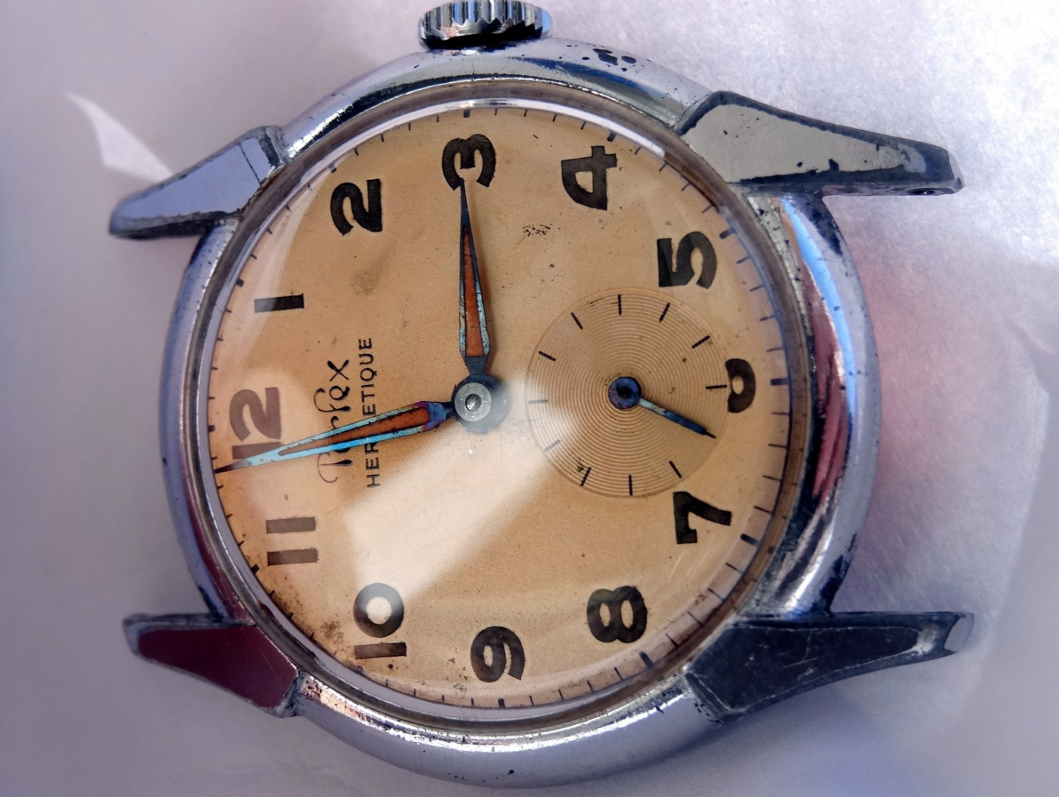 Perfex Hermetique Cal. Cupillard 233, Rare Case Maker, Crab Style, Patina, Works