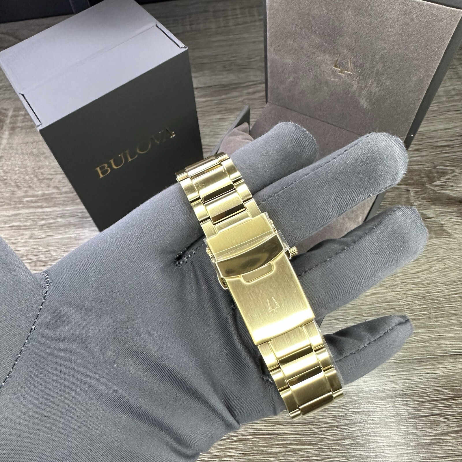 NEW✅AUTOMATIC✅ Bulova Marine Star Gold Tone Black Dial Skeleton Men Watch 97A174
