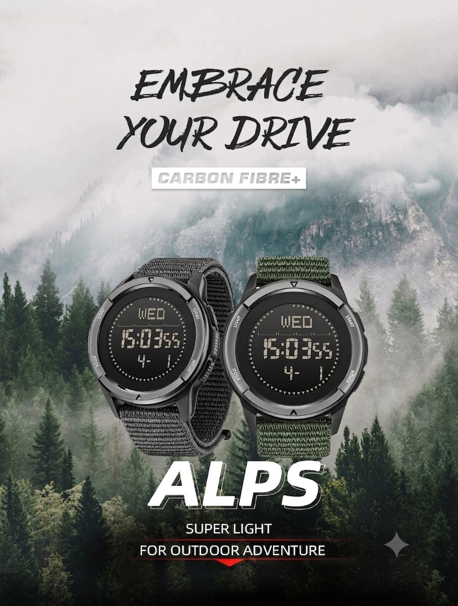 Men Digital Carbon Fiber Sports Watch Military Waterproof 50M Compass Pedometer