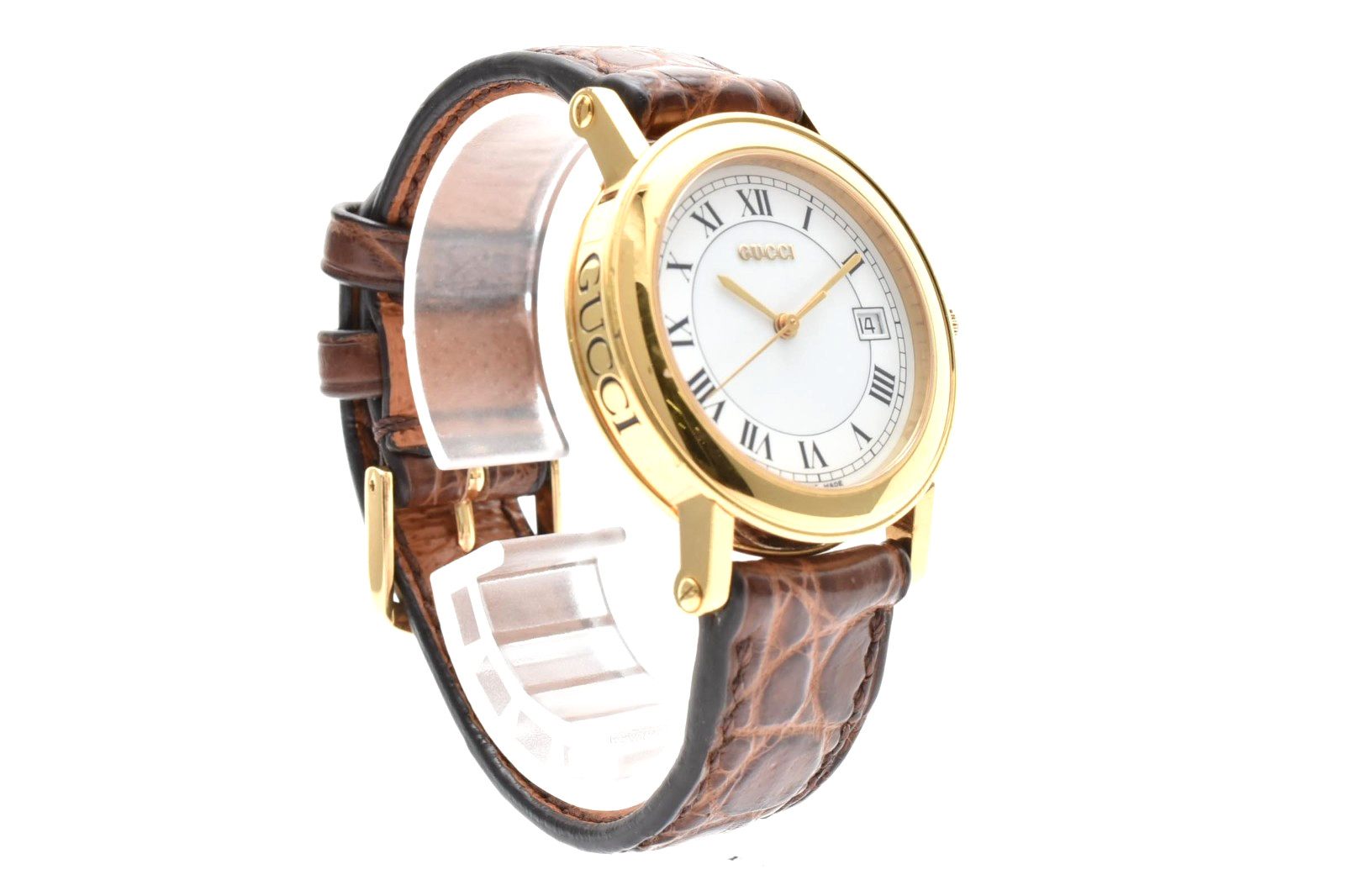 [Near MINT] Vintage Gucci 7200M White Roman Dial Date Quartz Men’s Watch JAPAN