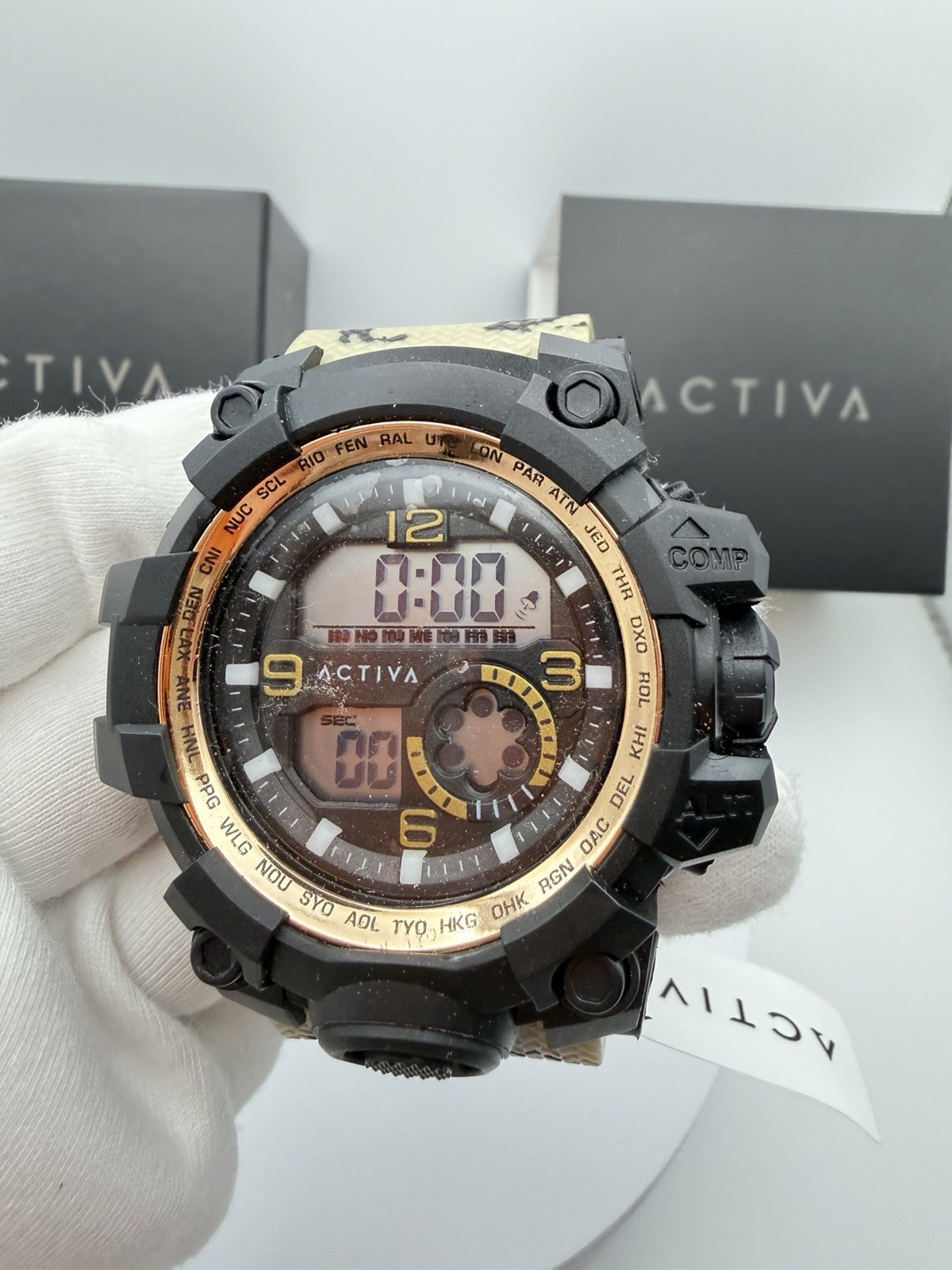 ACW435-005-Activa X Invicta Men’s Digital Watch – 54.5mm.Tan Camo Band