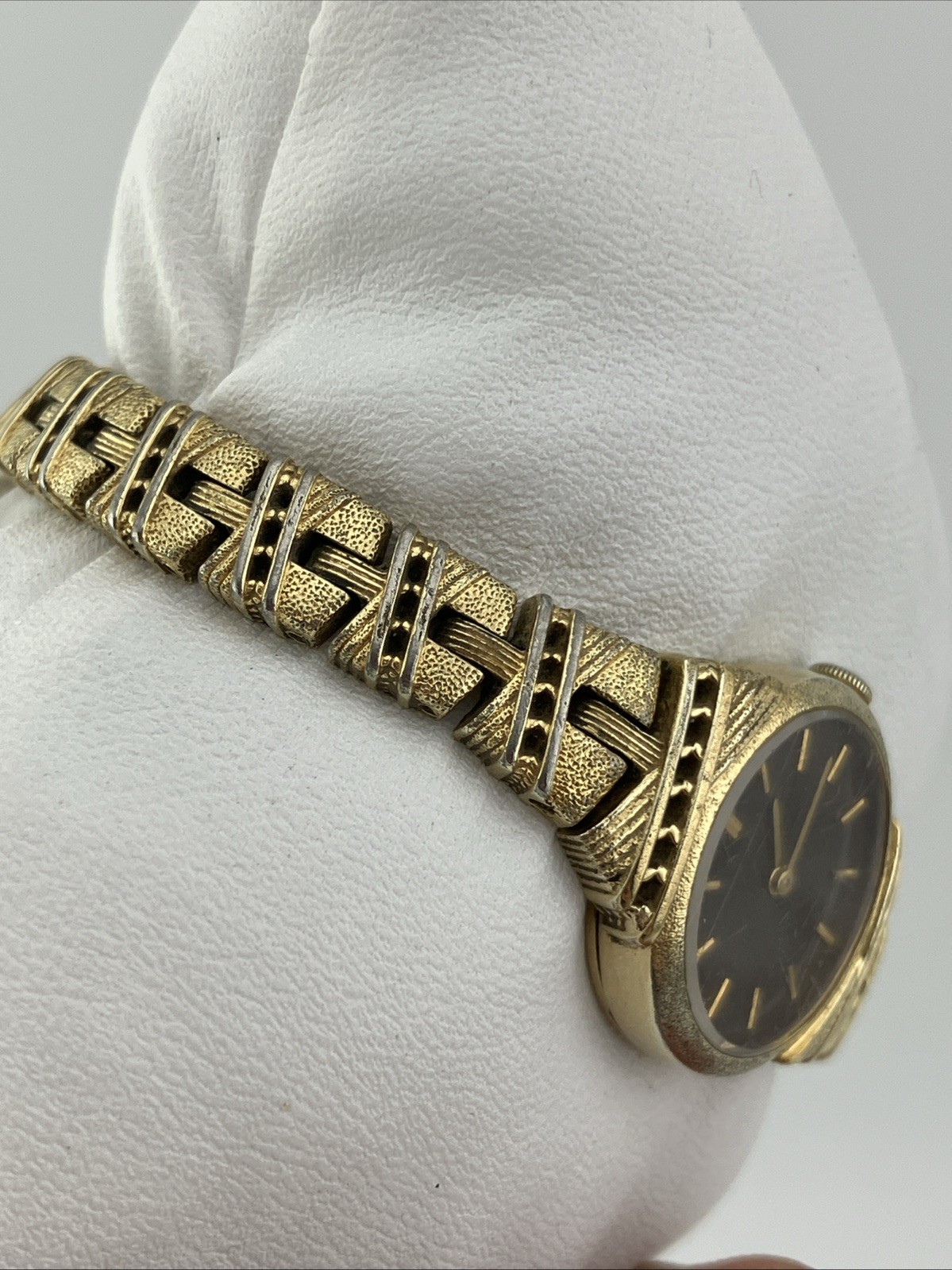 Vtg Seiko Ladies 20mm Watch Gold Tone Dark Brown Dial 6″ 1400-6960 -RUNS