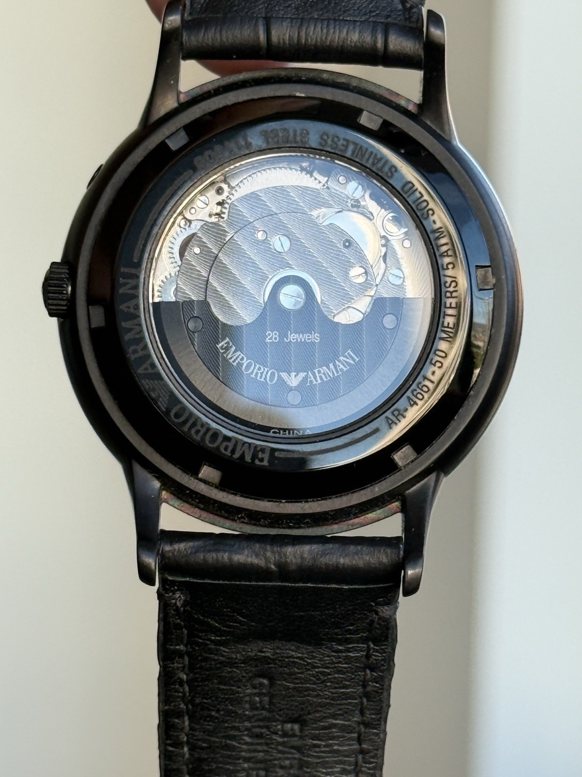 Emporio Armani AR4661 Automatic Men’s Watch Black Dial Leather Strap 28 Jewels