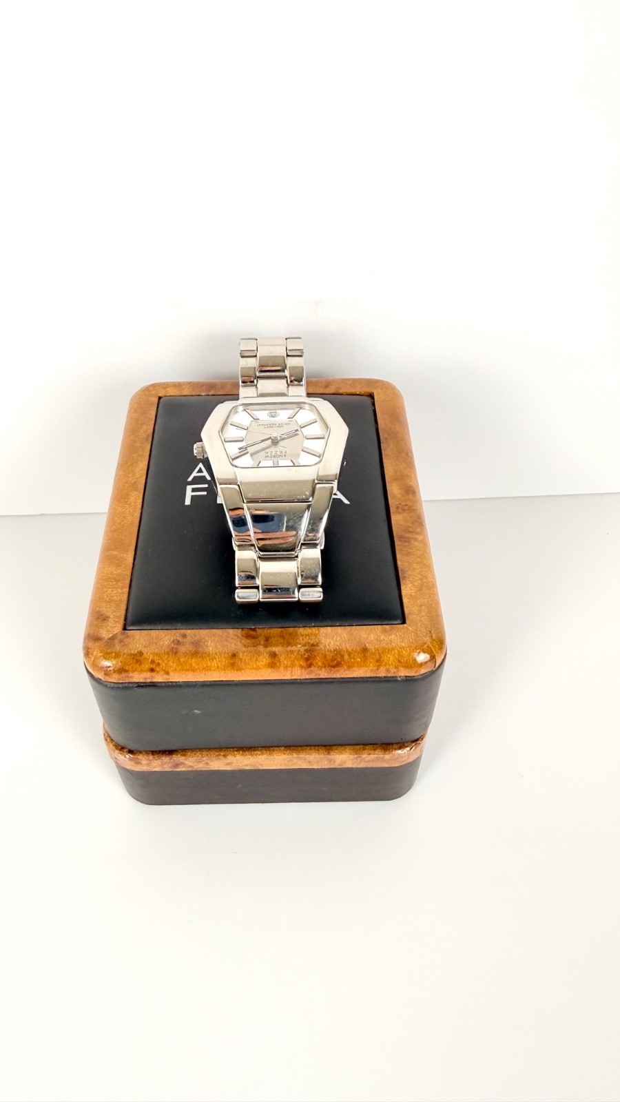 Vintage Andrew Fezza Men’s Stainless Steel Watch – Elegant Hexagonal Design